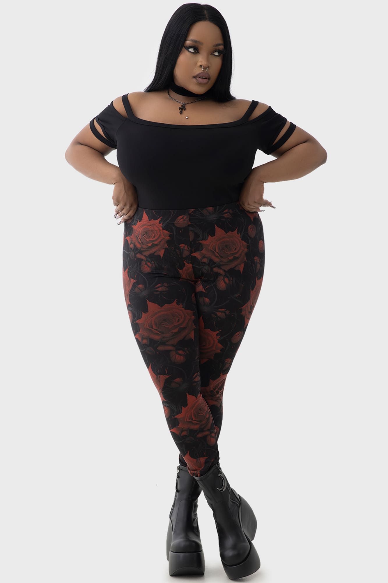 Killstar Blood Rose Floral Print Leggings - Stretch Viscose