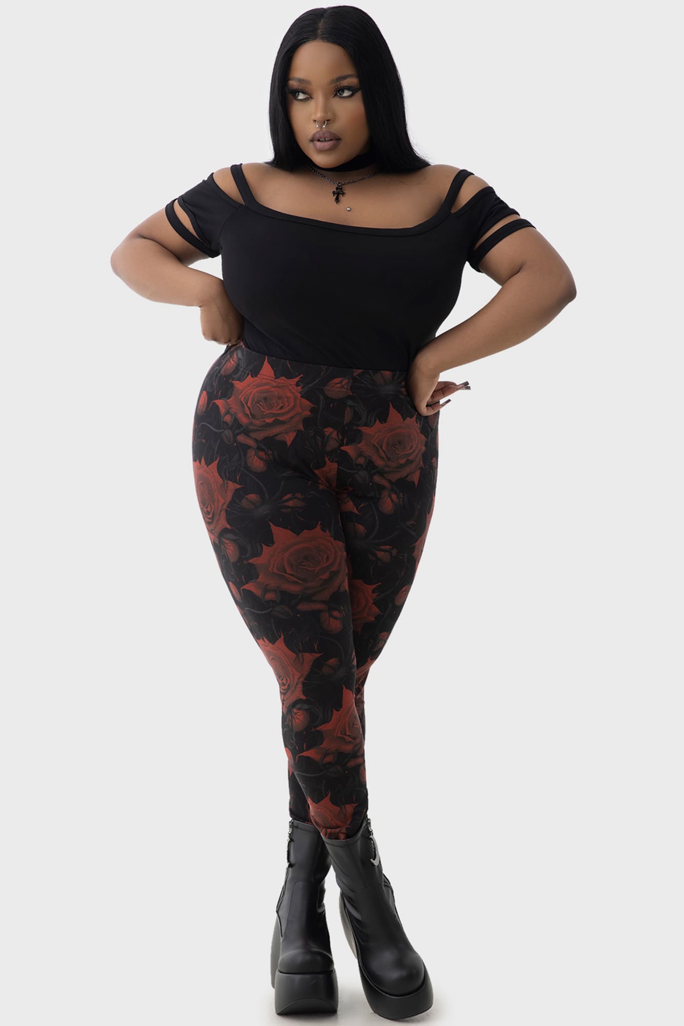 Killstar Blood Rose Floral Print Leggings - Stretch Viscose