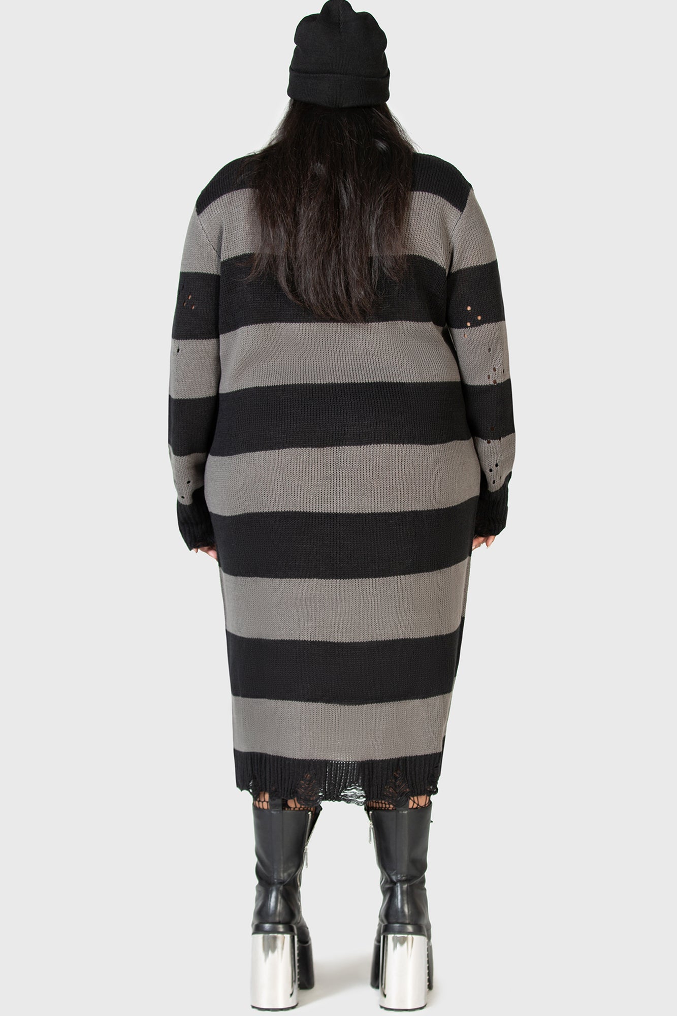 Within Souls Striped Knit Sweater Dress - Distressed Details & Relaxed Fit
