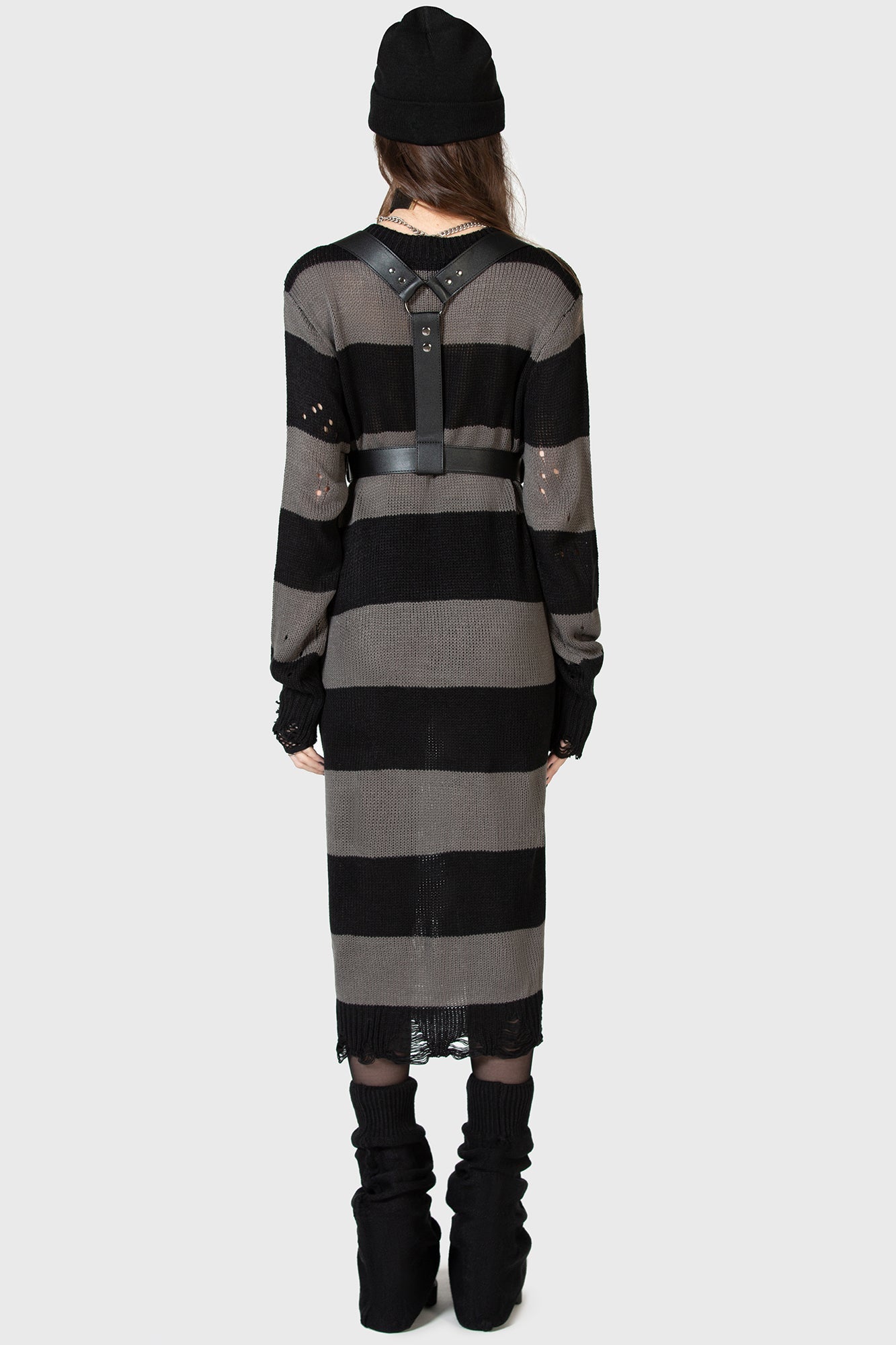Within Souls Striped Knit Sweater Dress - Distressed Details & Relaxed Fit