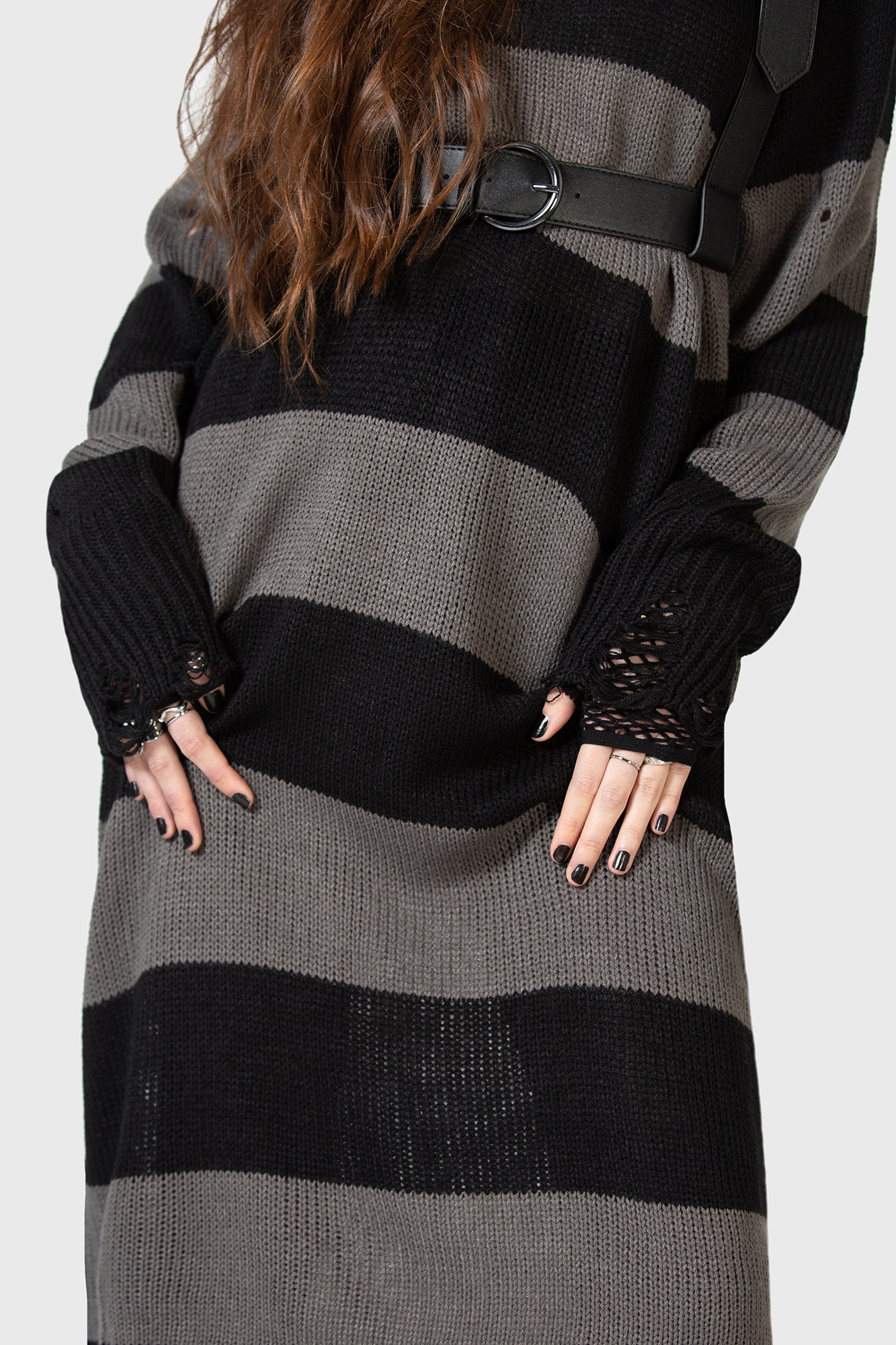 Within Souls Striped Knit Sweater Dress - Distressed Details & Relaxed Fit