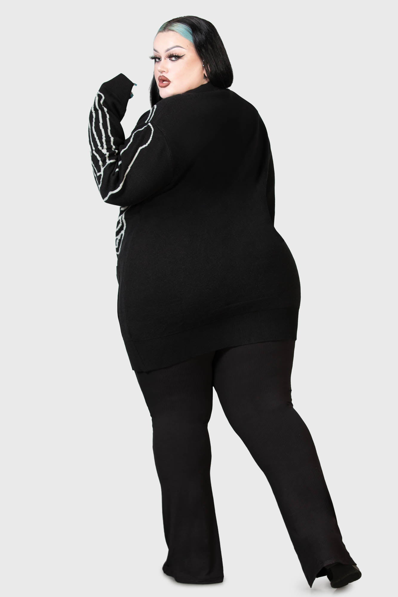 Killstar Your Remains Cardigan - Bone Design, Stretch Knit, Unisex