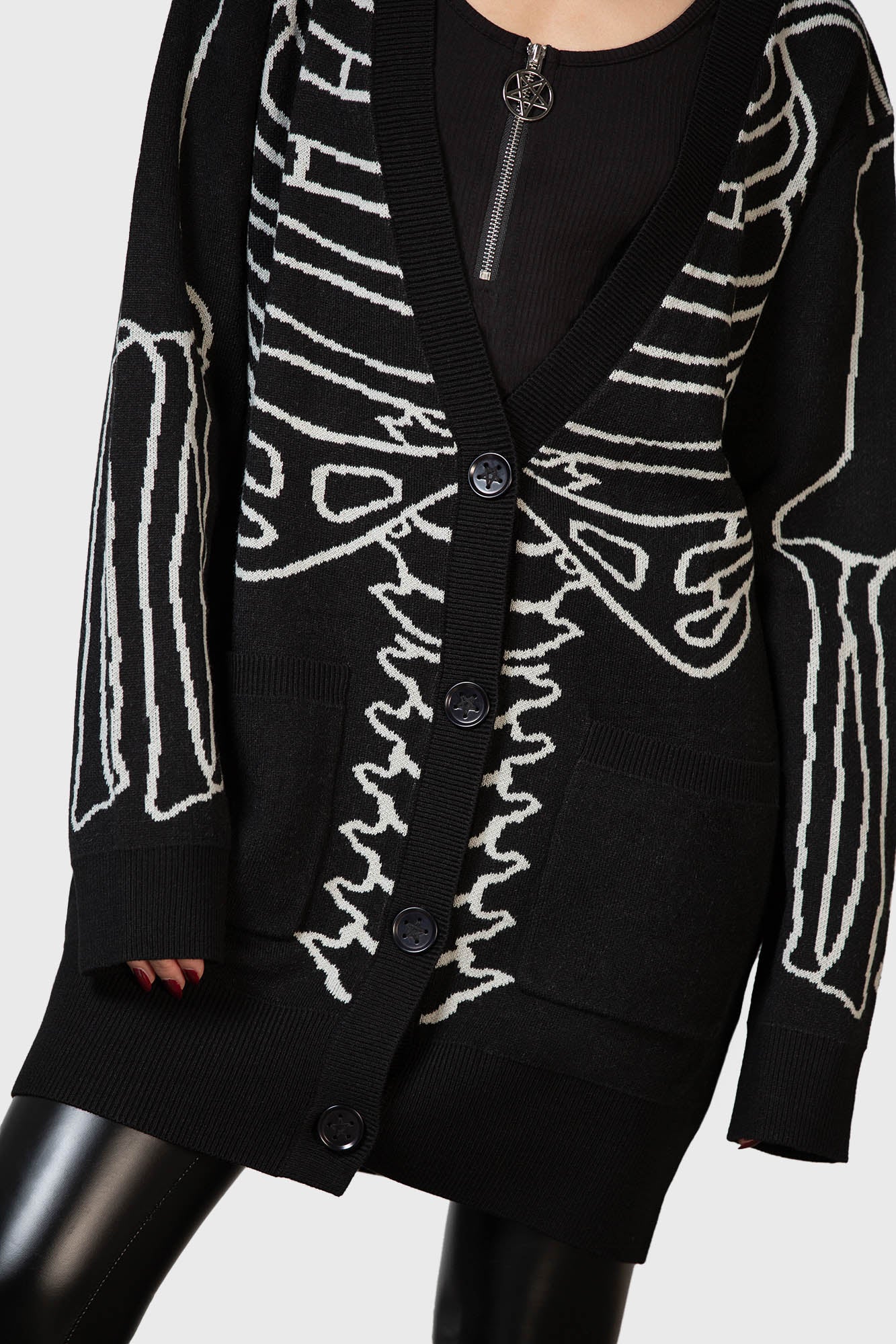 Killstar Your Remains Cardigan - Bone Design, Stretch Knit, Unisex