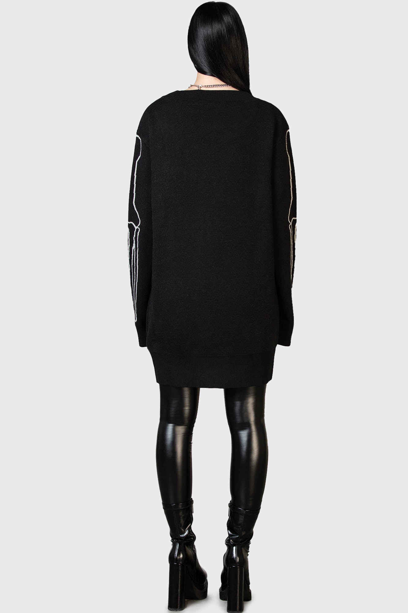Killstar Your Remains Cardigan - Bone Design, Stretch Knit, Unisex