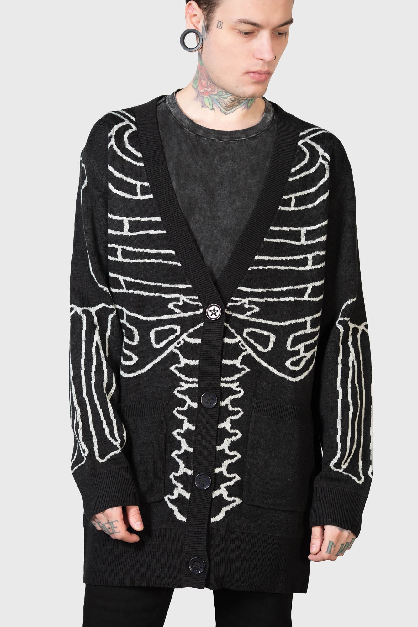 Killstar Your Remains Cardigan - Bone Design, Stretch Knit, Unisex