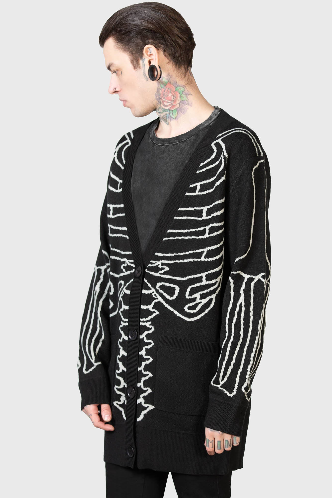 Killstar Your Remains Cardigan - Bone Design, Stretch Knit, Unisex
