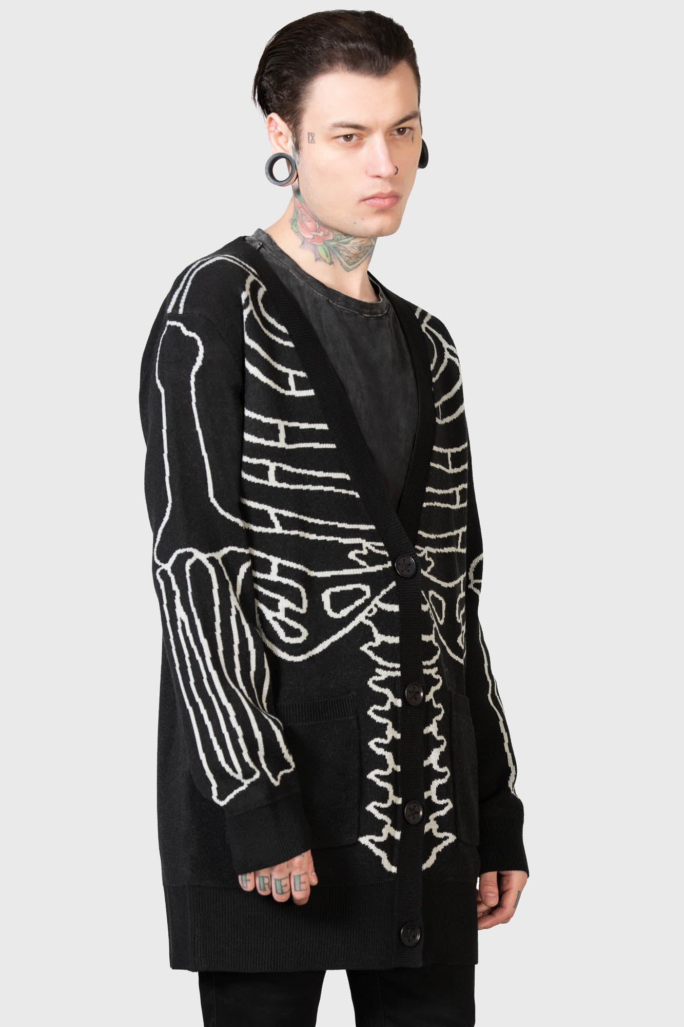 Killstar Your Remains Cardigan - Bone Design, Stretch Knit, Unisex