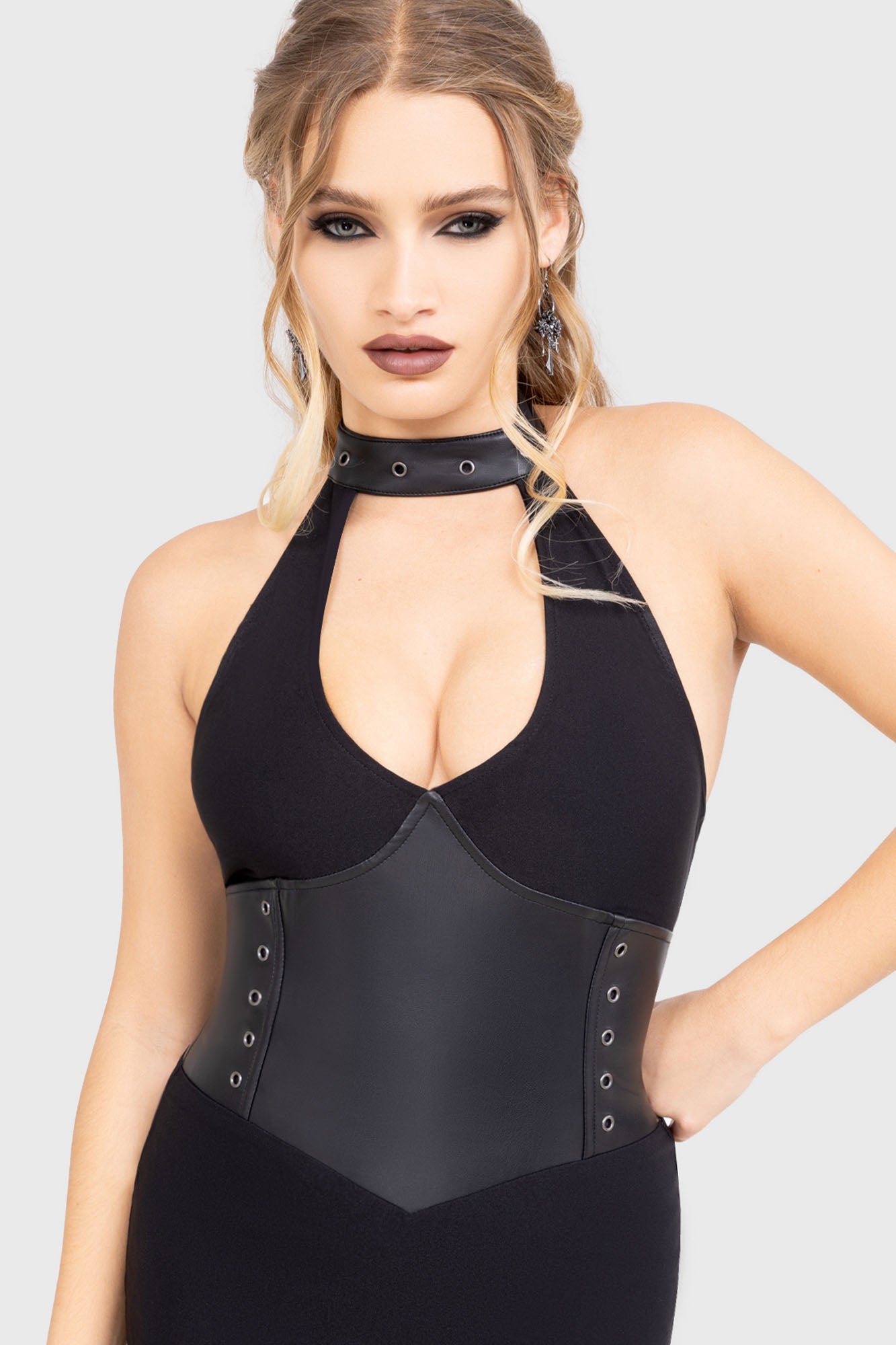 Killstar Desdemonia Halter Neck Midi Dress with Stud Waist