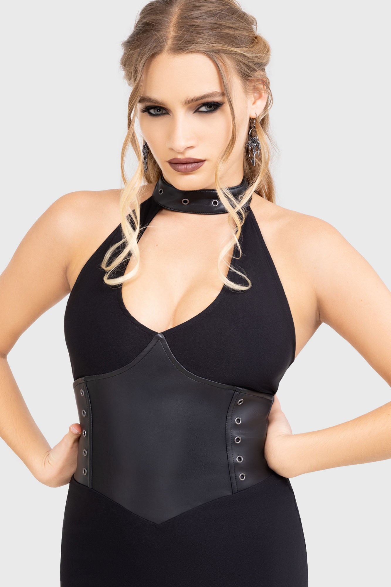 Killstar Desdemonia Halter Neck Midi Dress with Stud Waist