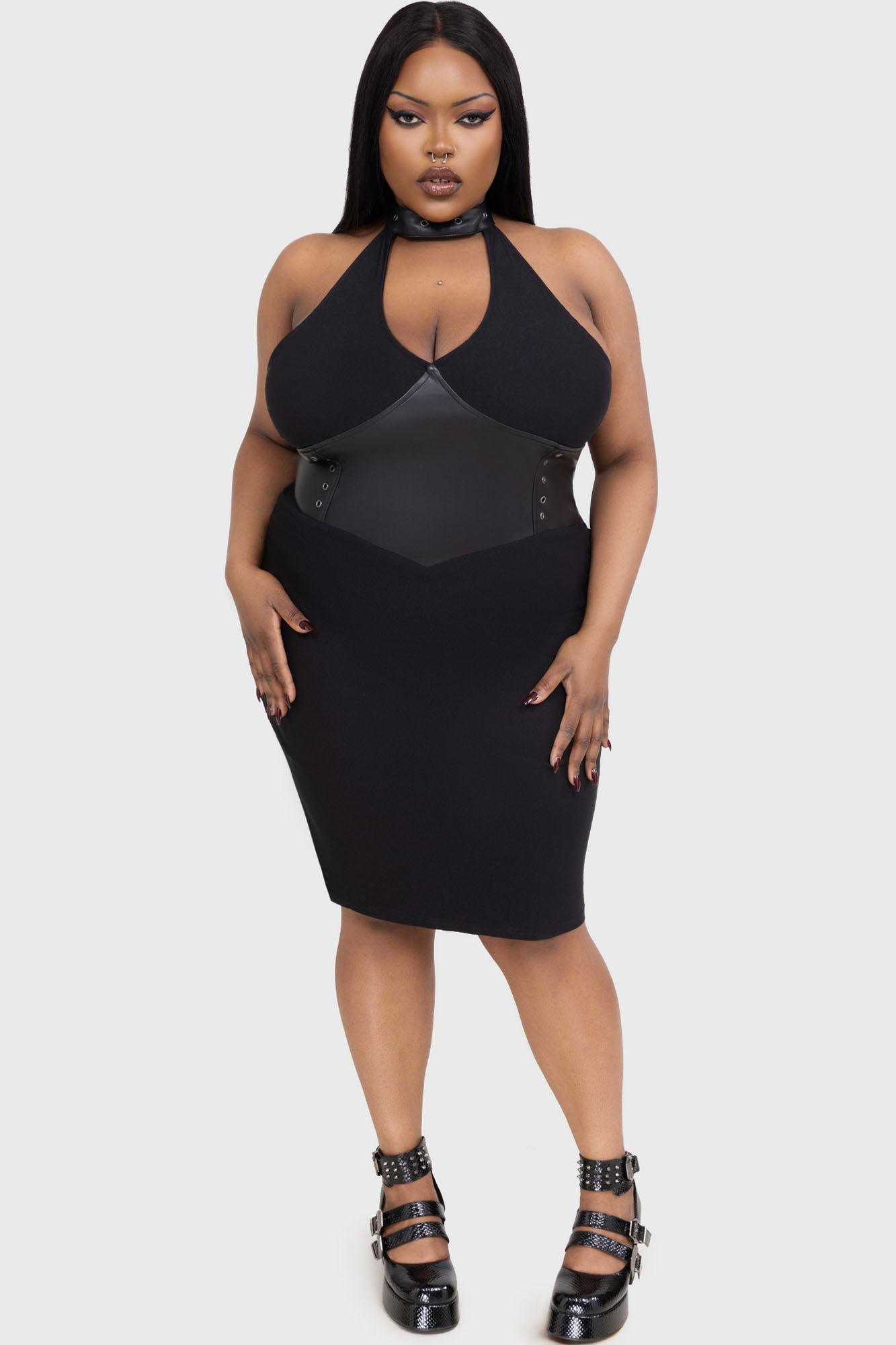 Killstar Desdemonia Halter Neck Midi Dress with Stud Waist