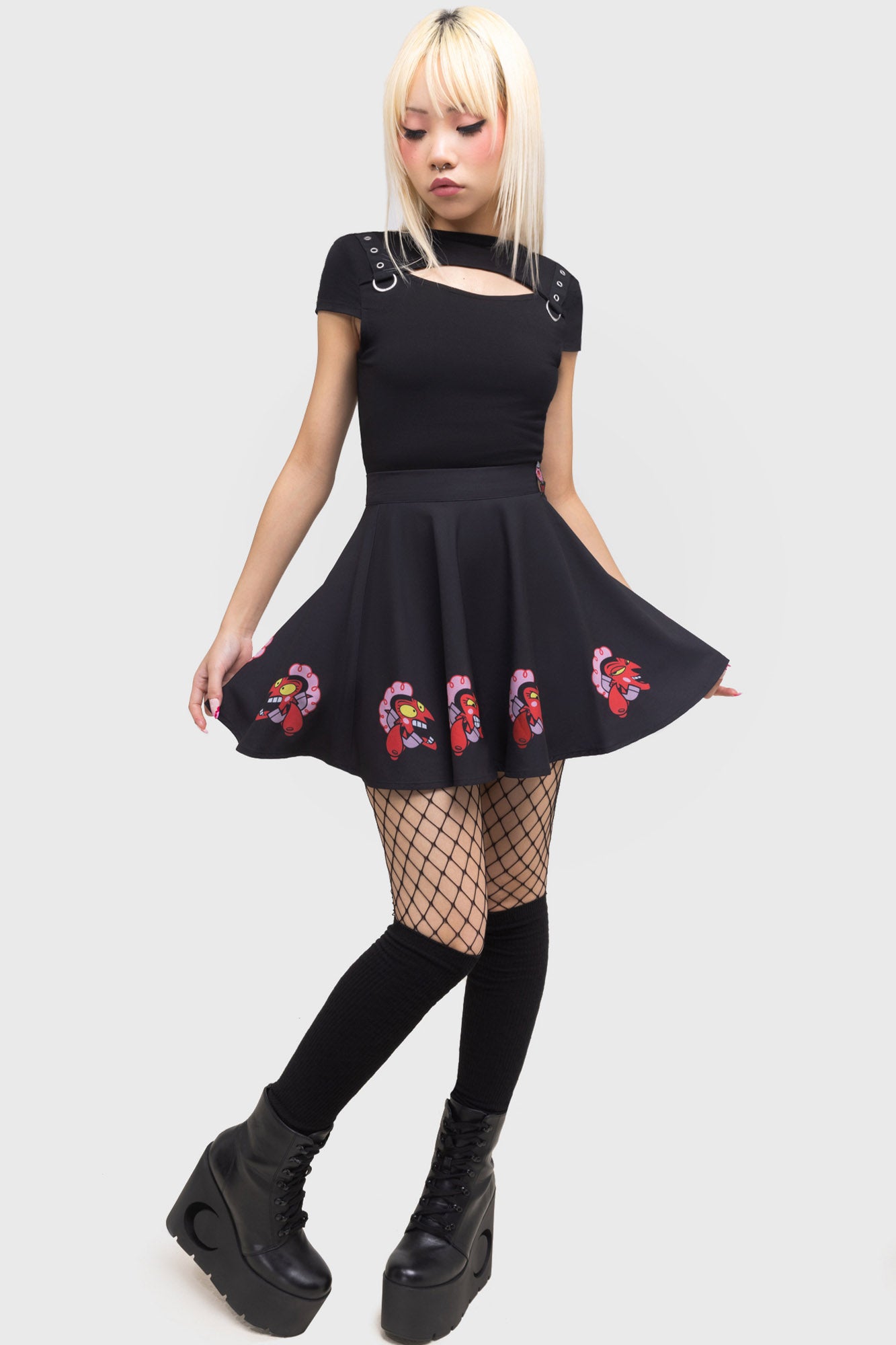 Killstar Oh So Evil Skater Skirt with HIM Print