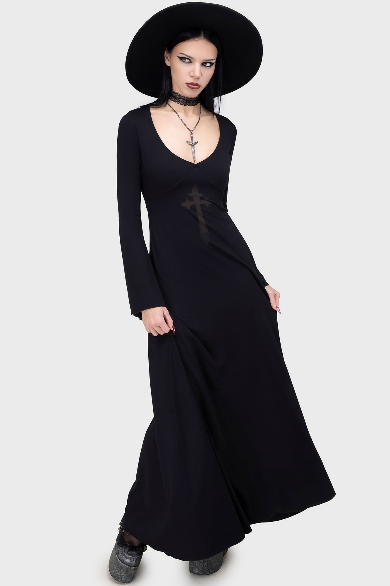 Killstar Netherviel Mesh Cut-Out Maxi Dress