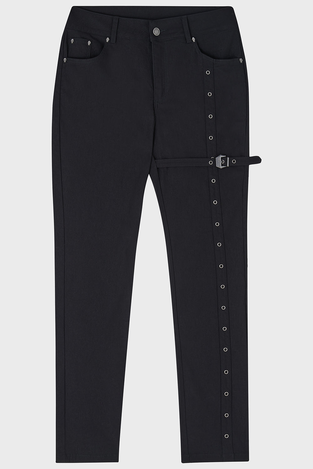 Killstar Kane's Crucifix Slim Fit Trousers with Cross Strap
