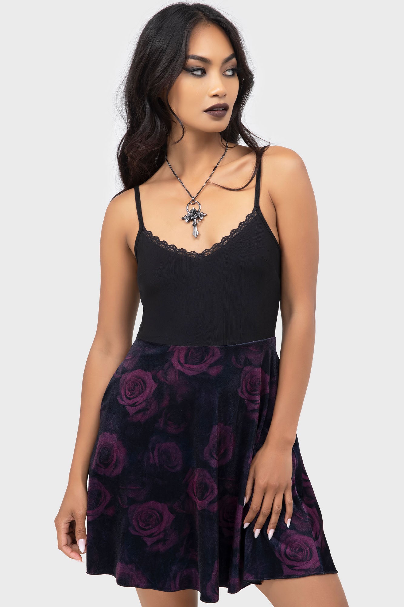 Killstar Hester Floral Velvet Mesh Mini Dress