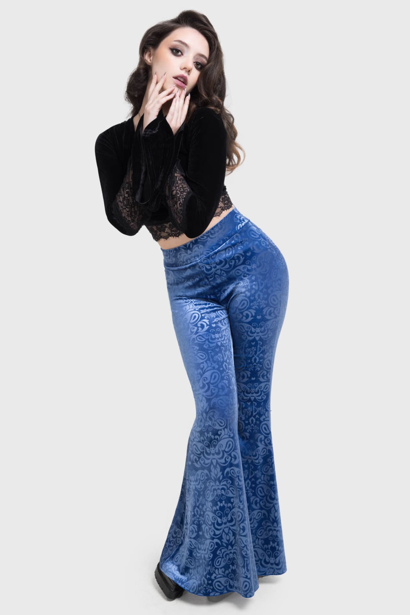 Killstar Corpse Bride Velvet Flare Pants - Whimsy Flutter Design