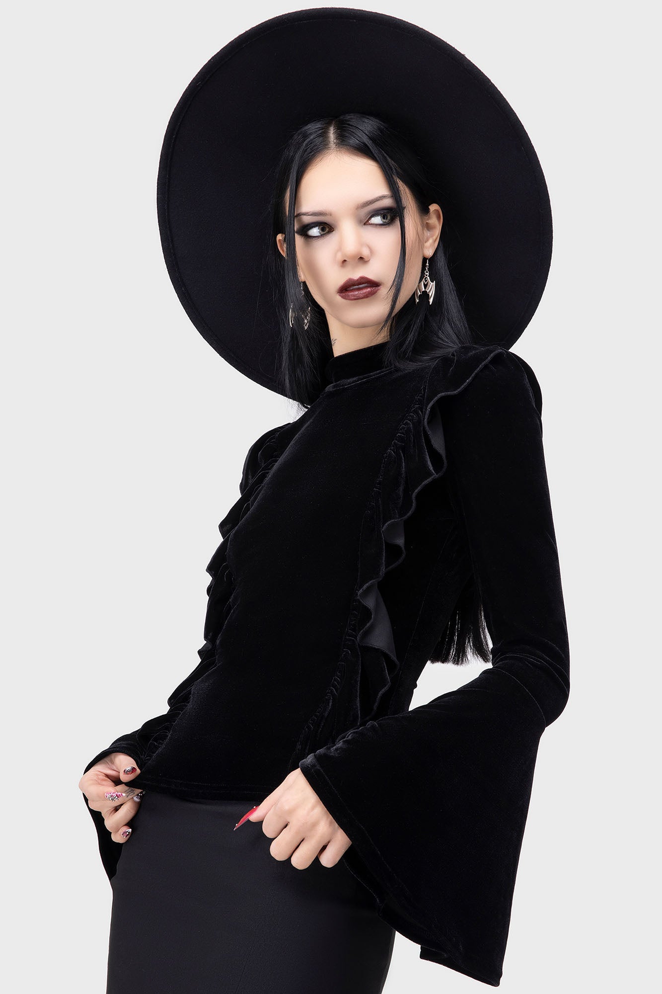 Killstar Noxine Velvet Top with Ruffle Details & Heart Buttons