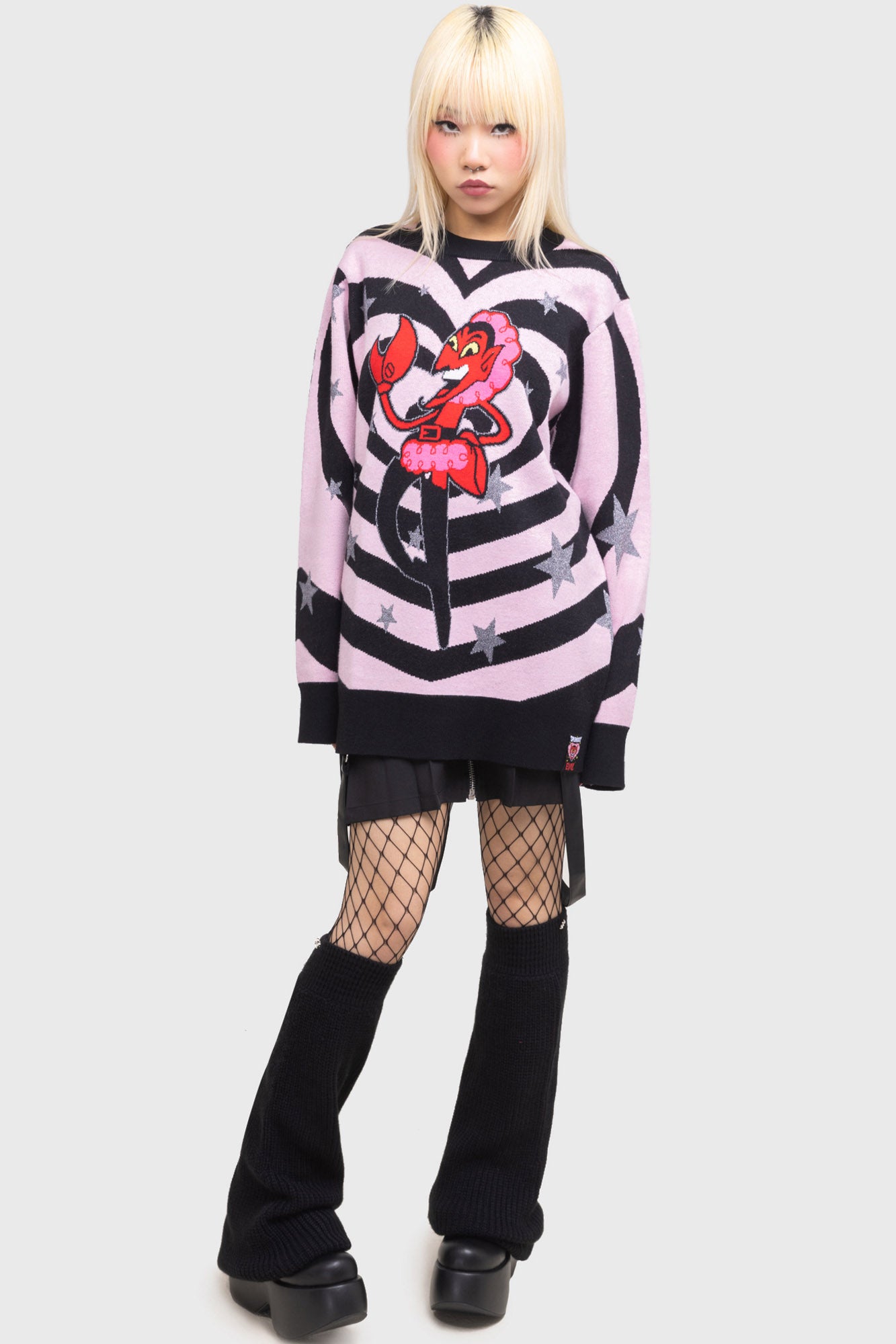 Killstar King of Darkness Sweater - Gothic Striped Heart Design