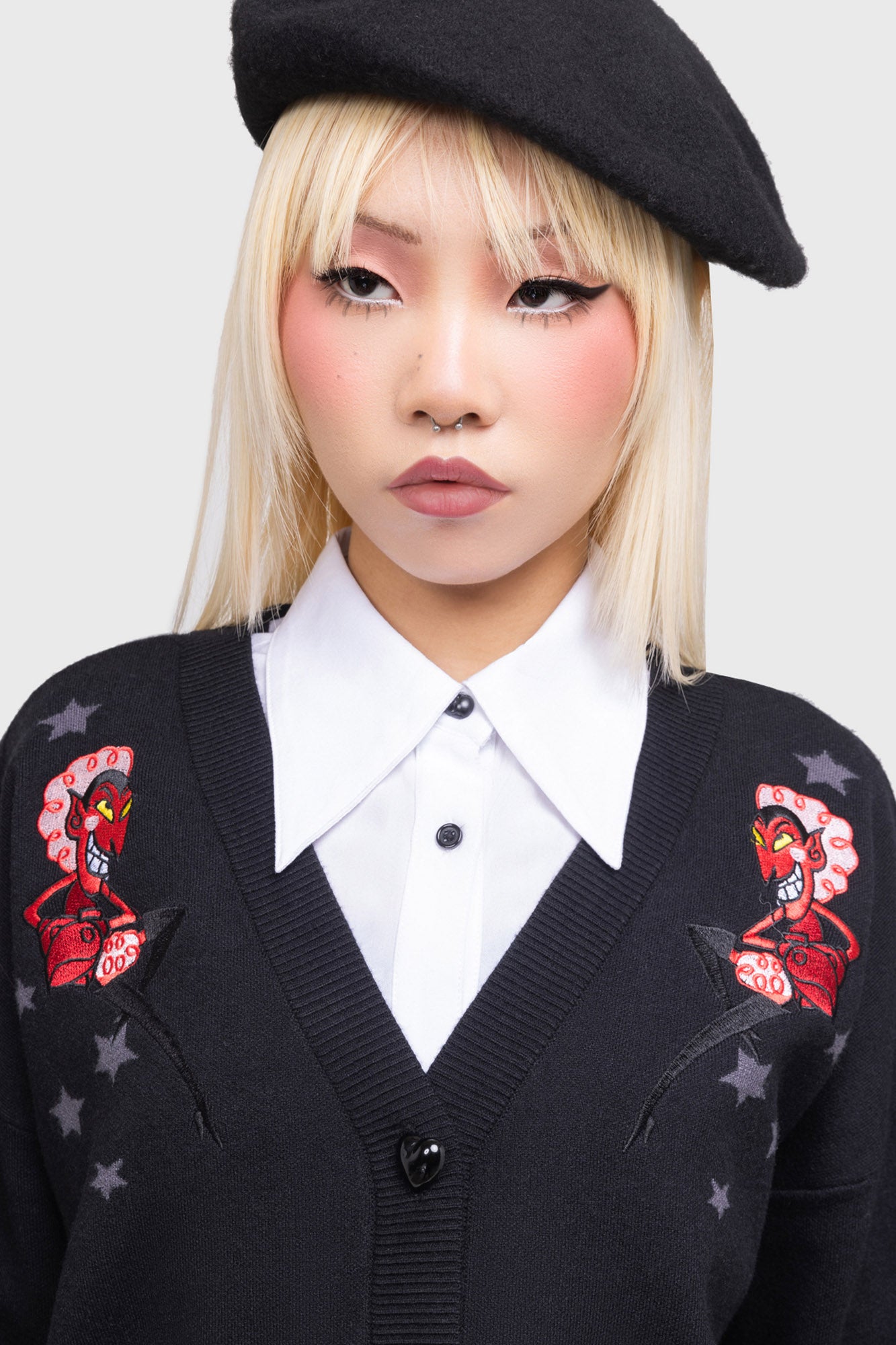 Killstar Splendidly Evil Embroidered Cardigan - Gothic Knit Sweater