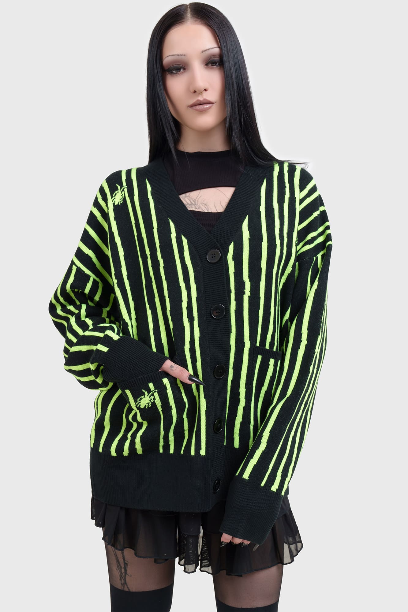 Beetlejuice Licensed Intarsia Cardigan with Spider Details