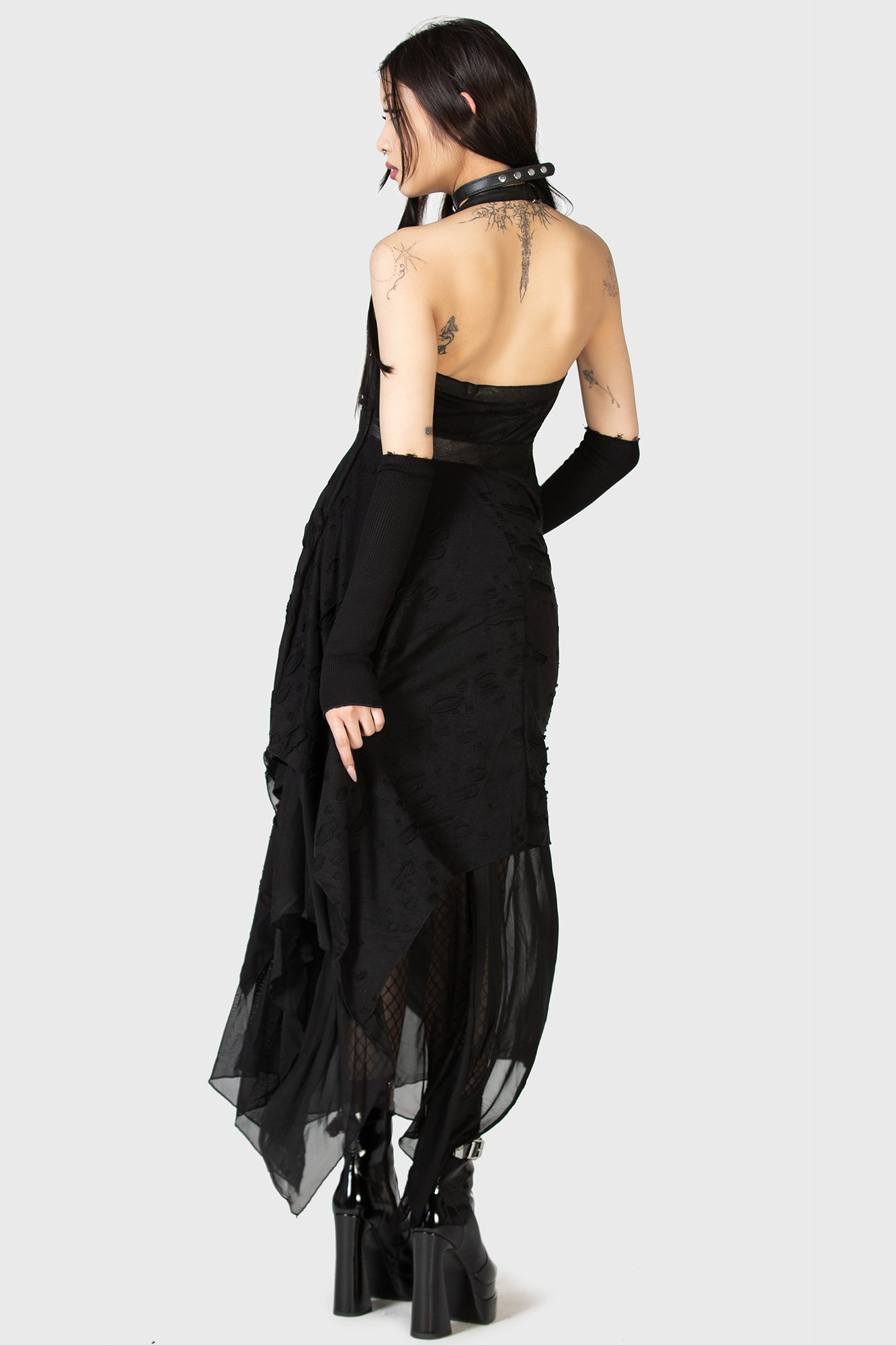 Killstar Badlands Halterneck Lace-Up Dress with Hanky Hem