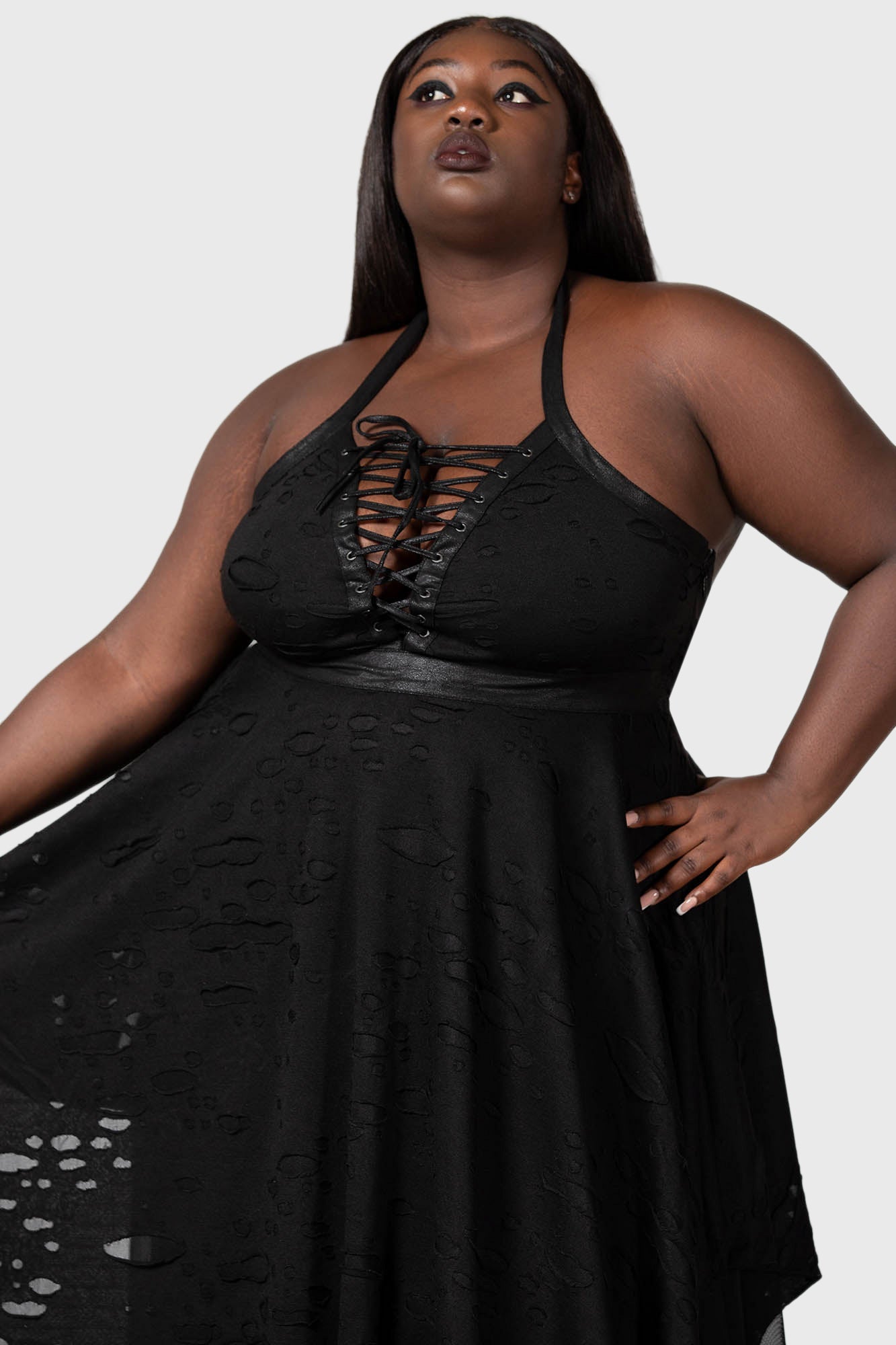Killstar Badlands Halterneck Lace-Up Dress with Hanky Hem