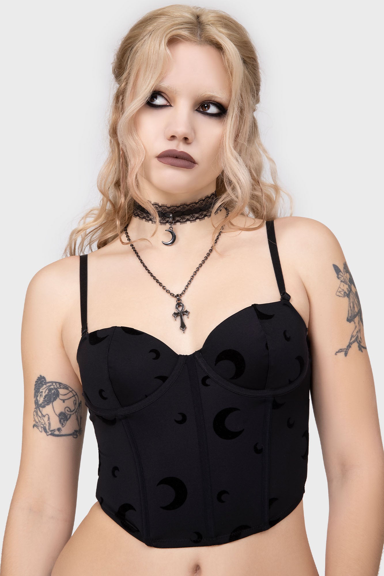 Killstar Moon Velvet Flocking Bra with Corset Boning