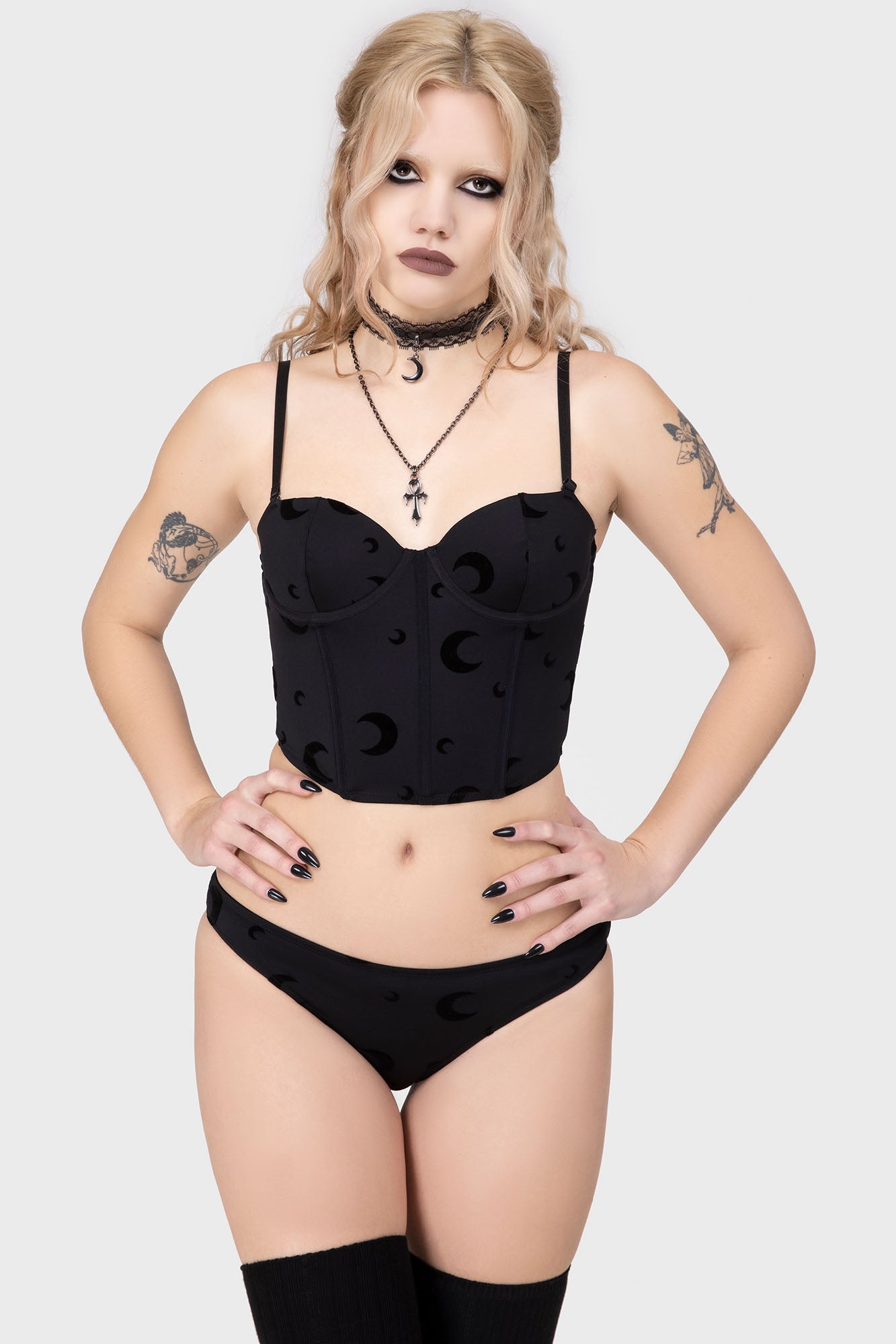 Killstar Moon Velvet Flocking Bra with Corset Boning