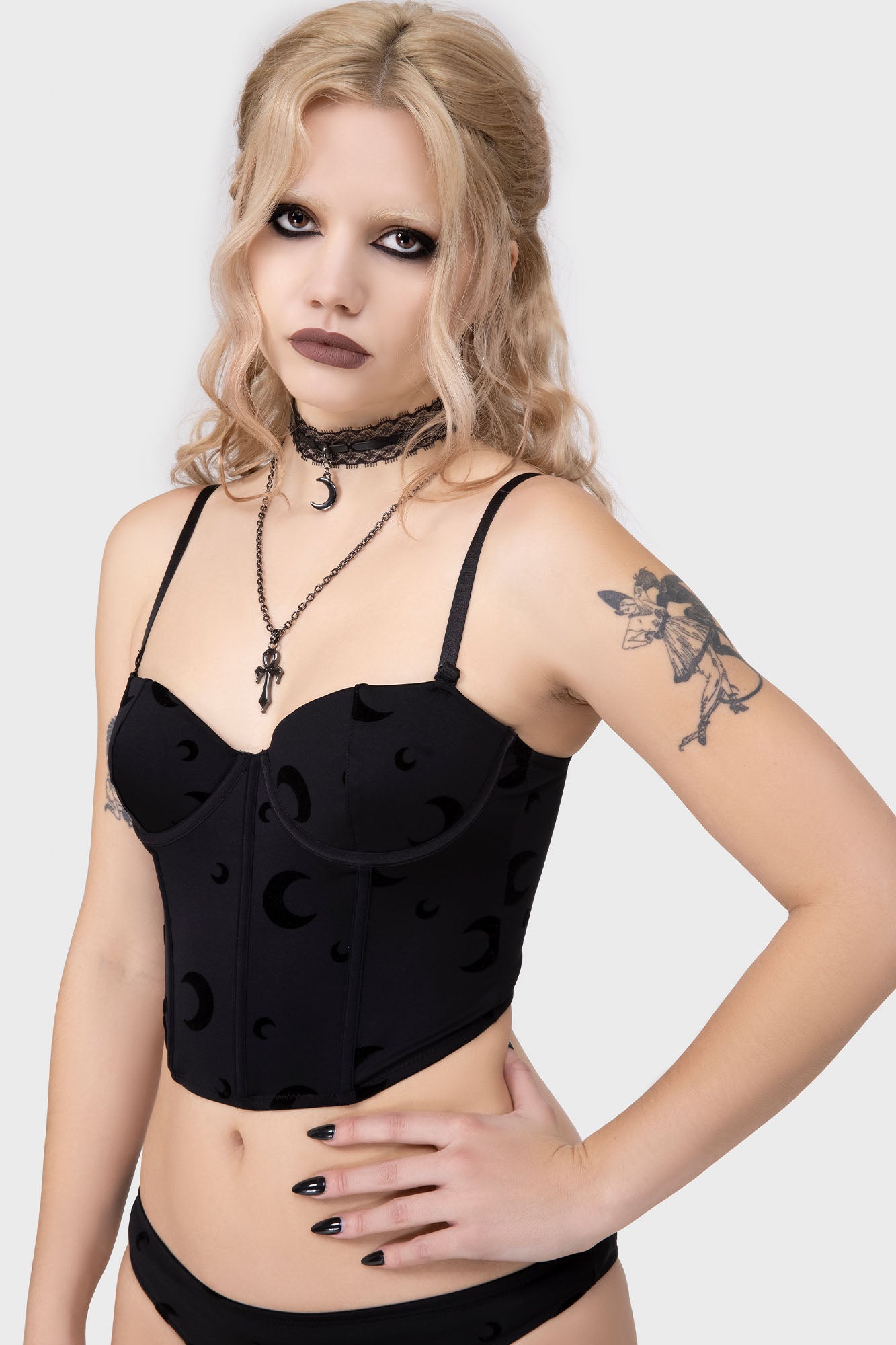 Killstar Moon Velvet Flocking Bra with Corset Boning