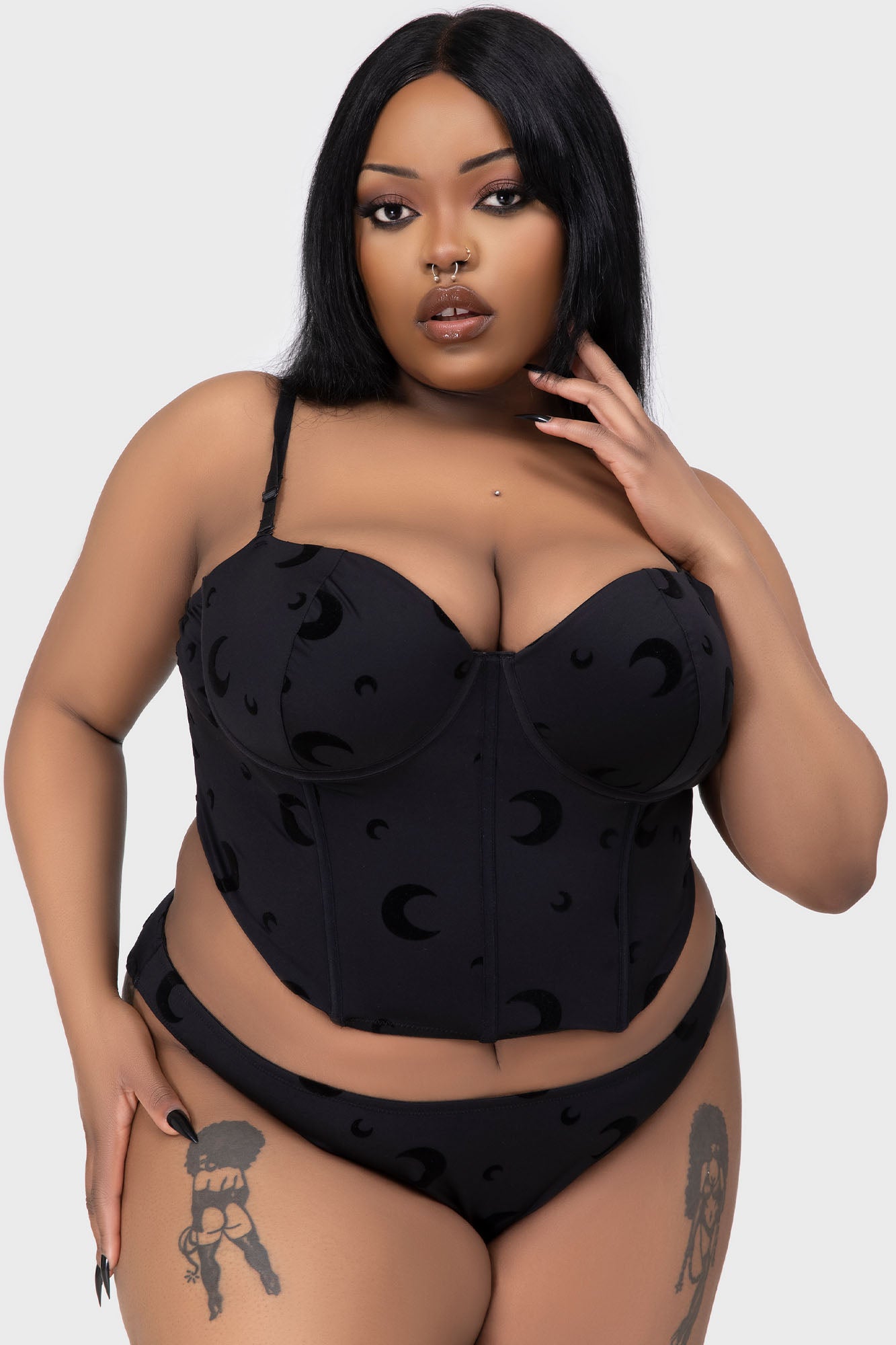 Killstar Moon Velvet Flocking Bra with Corset Boning