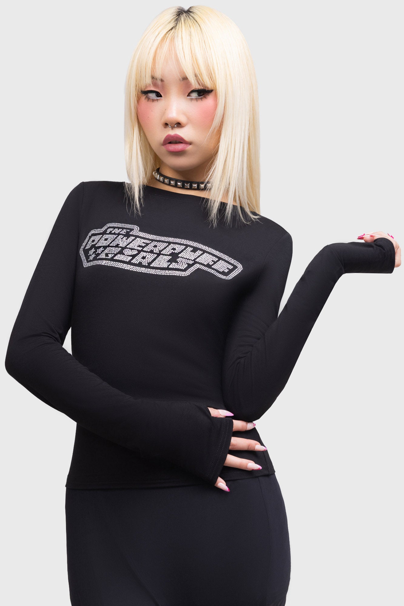 Killstar GRL Power Long Sleeve Fitted Jersey Top