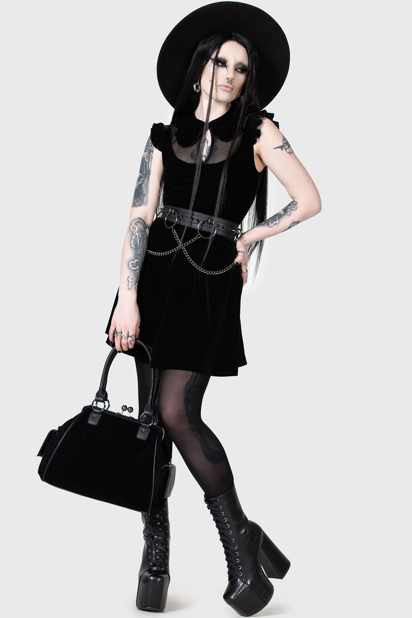 Kihilst Blazeorb Velvet Mini Dress with Mesh Panel & Keyhole
