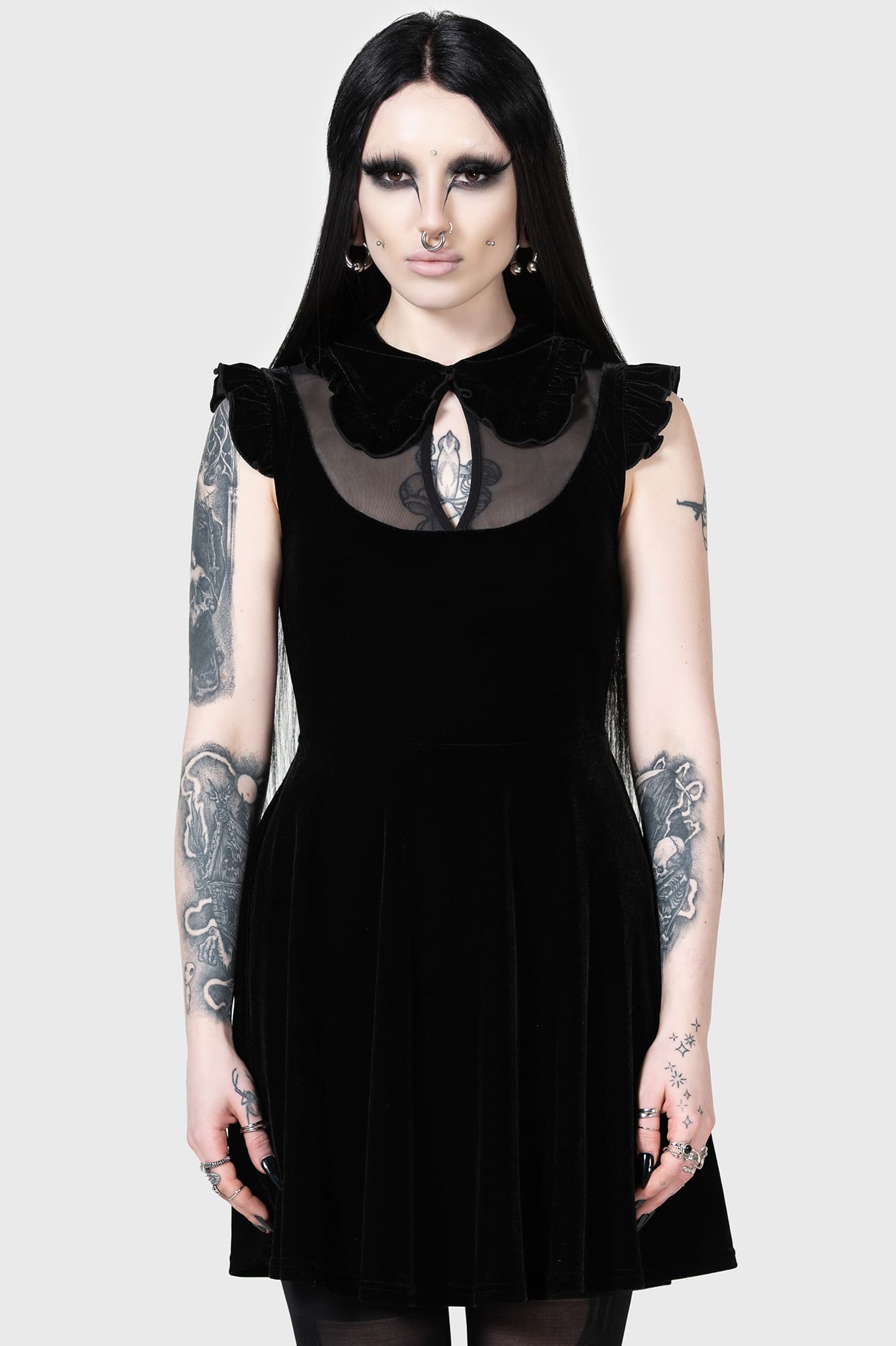 Kihilst Blazeorb Velvet Mini Dress with Mesh Panel & Keyhole