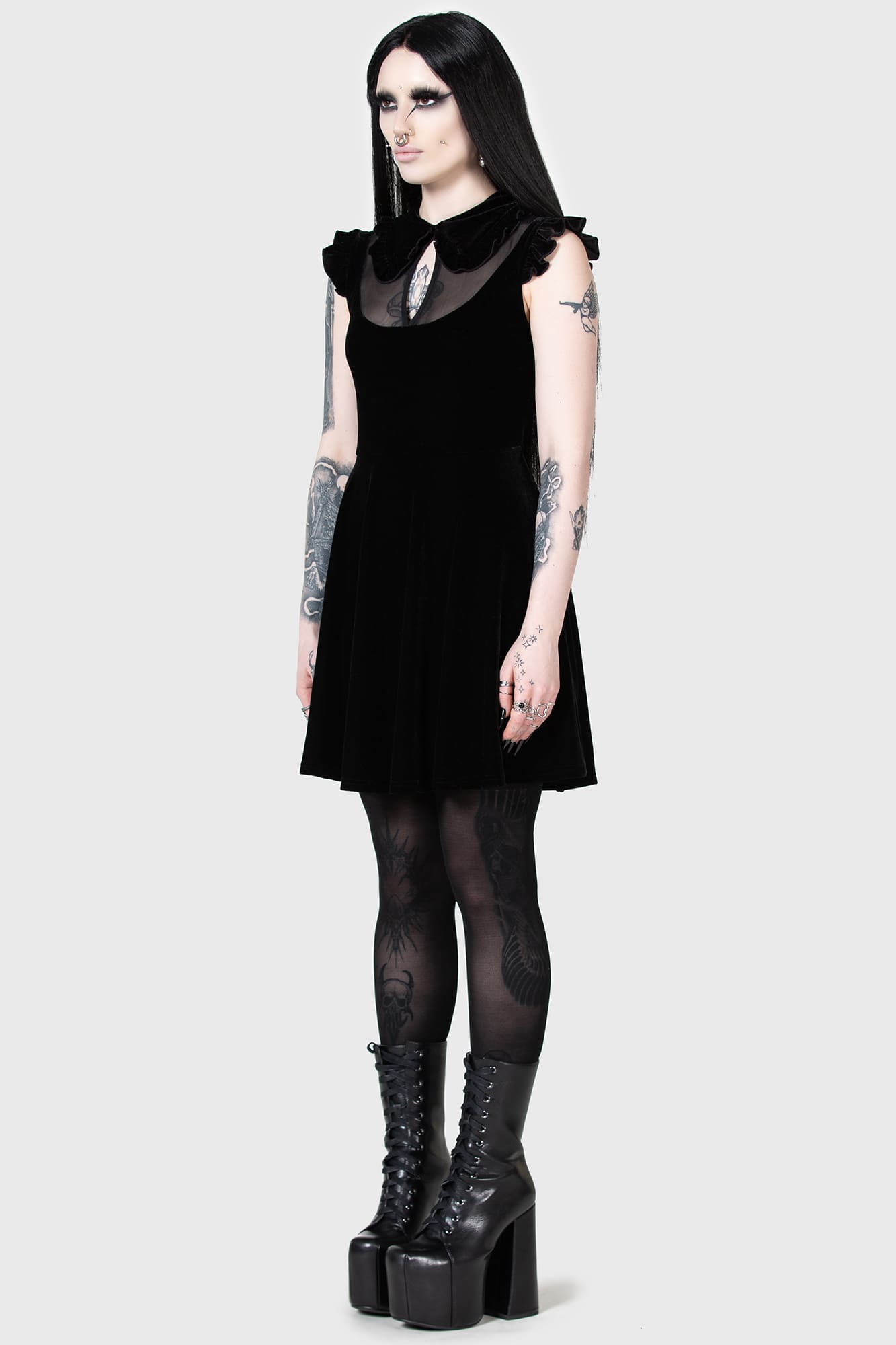 Kihilst Blazeorb Velvet Mini Dress with Mesh Panel & Keyhole