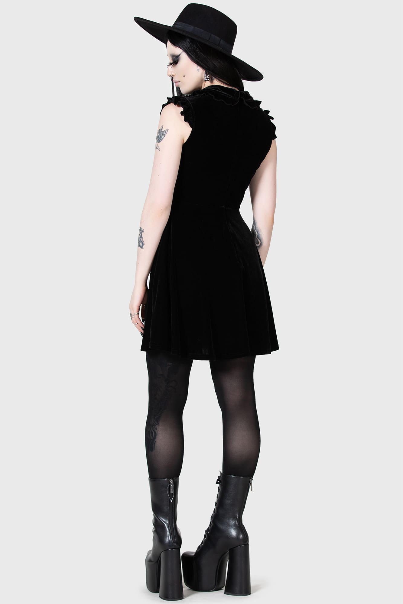 Kihilst Blazeorb Velvet Mini Dress with Mesh Panel & Keyhole