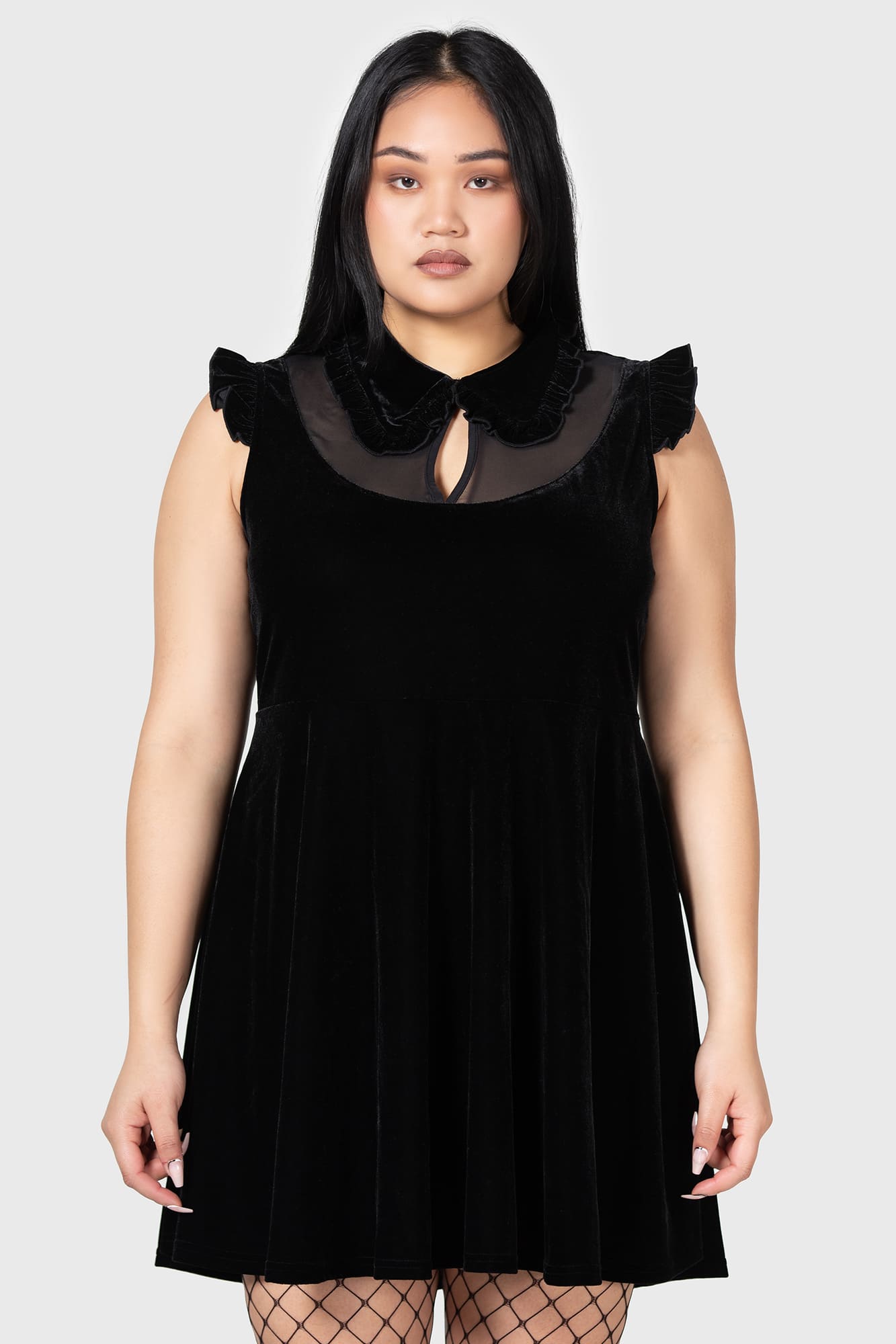 Kihilst Blazeorb Velvet Mini Dress with Mesh Panel & Keyhole