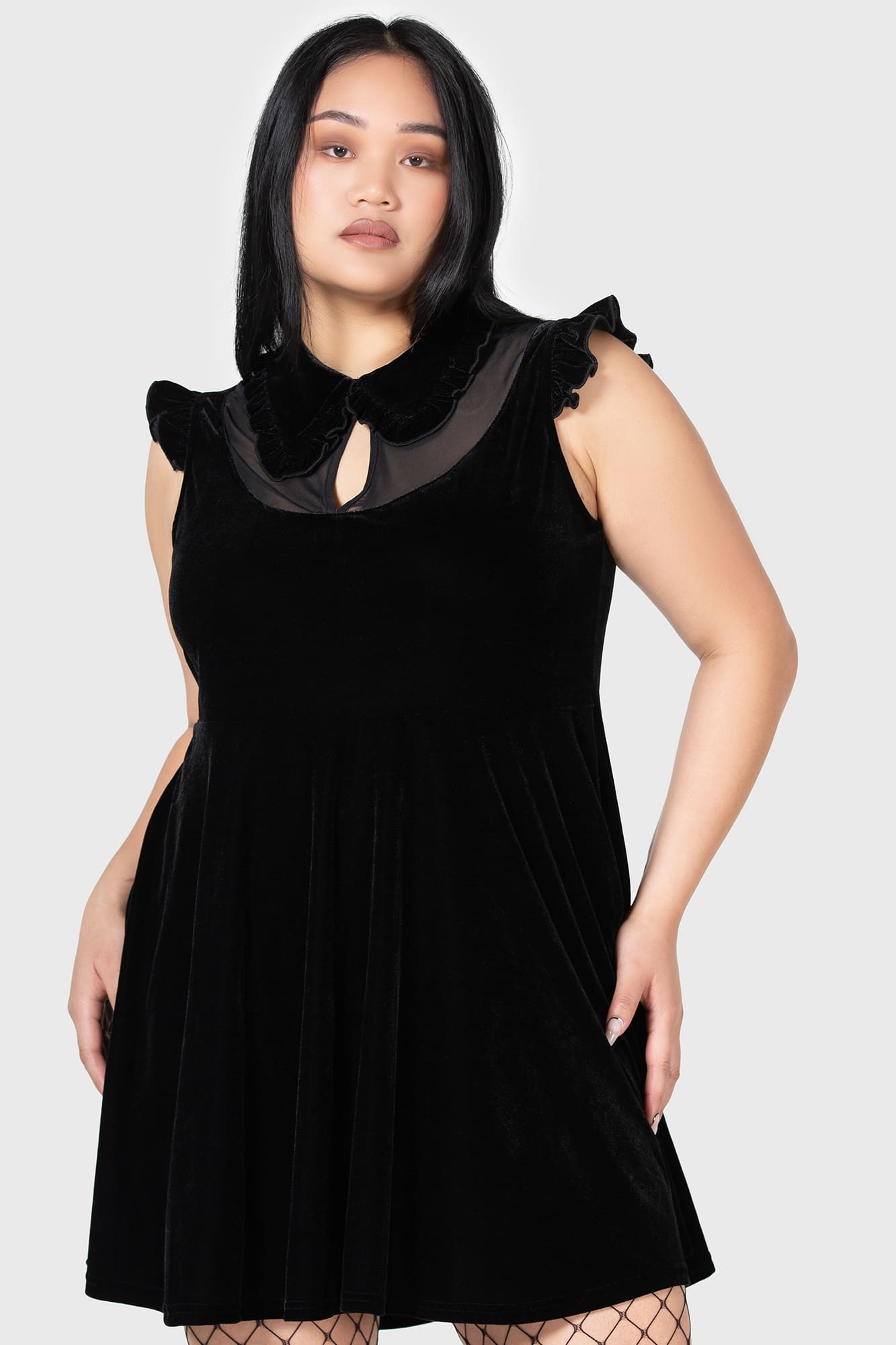 Kihilst Blazeorb Velvet Mini Dress with Mesh Panel & Keyhole