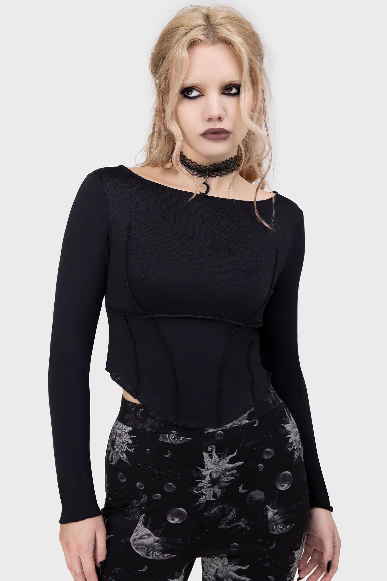 Killstar Vespera Veil Cropped Long Sleeve Top