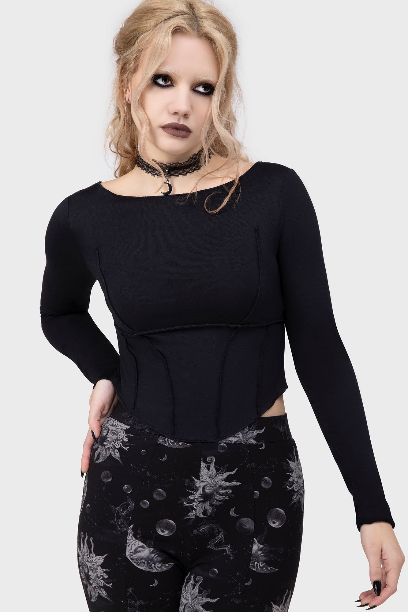 Killstar Vespera Veil Cropped Long Sleeve Top
