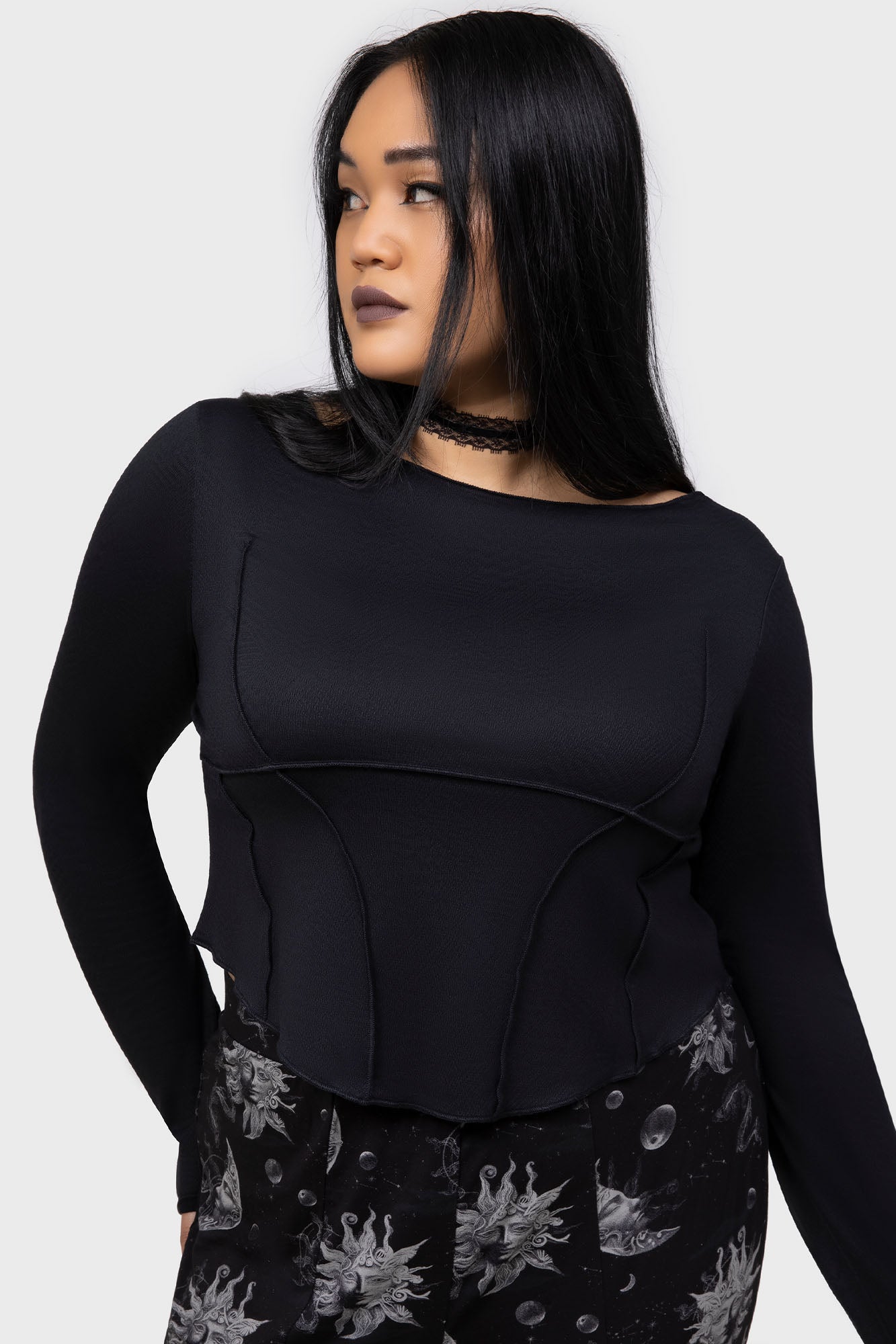 Killstar Vespera Veil Cropped Long Sleeve Top