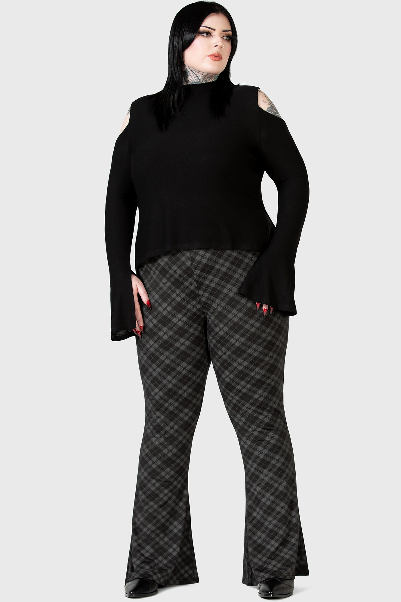 KILLSTAR Branwen Cold Shoulder Top - Soft Stretch Fitted Long Sleeve