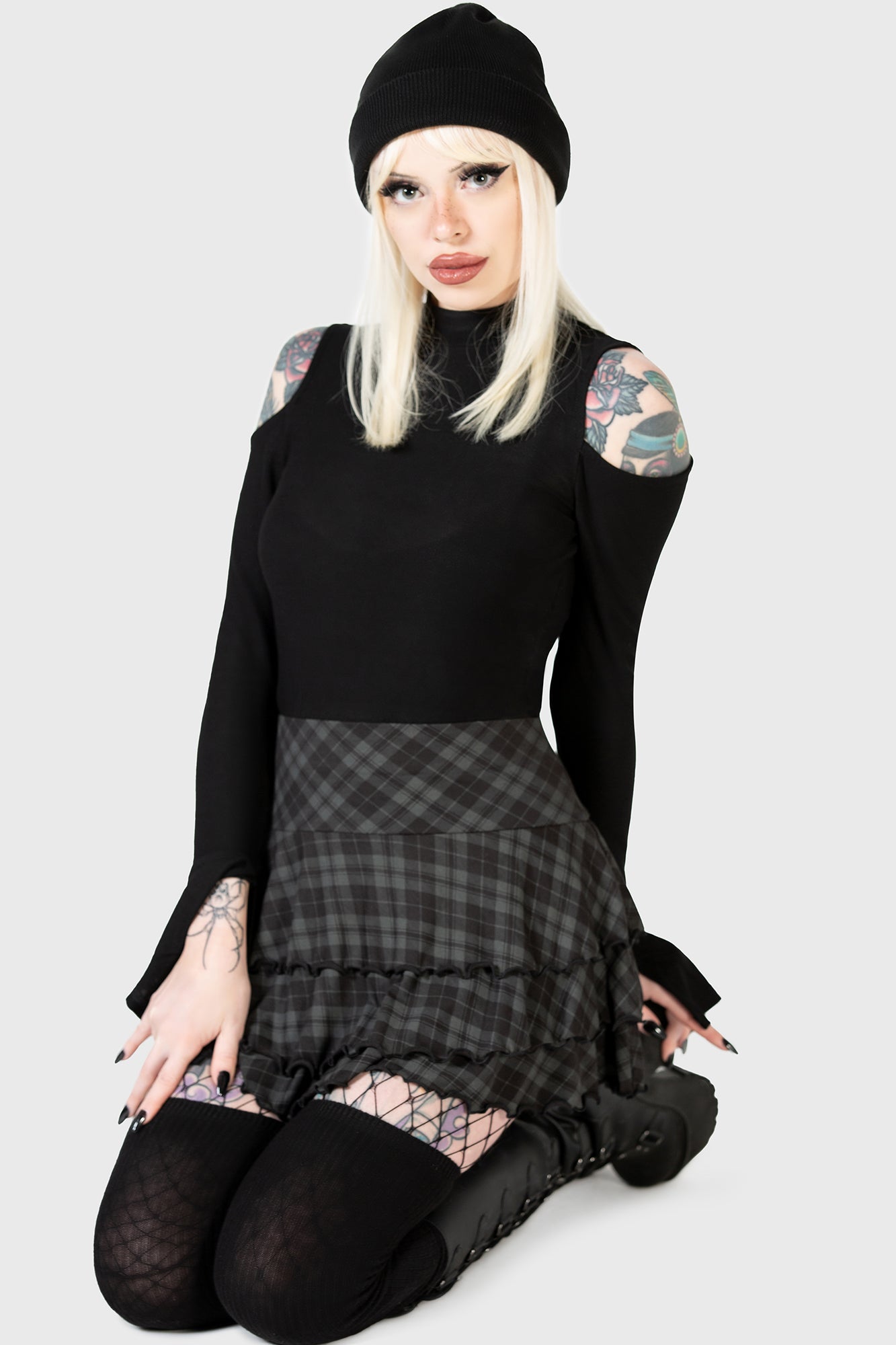 KILLSTAR Branwen Cold Shoulder Top - Soft Stretch Fitted Long Sleeve