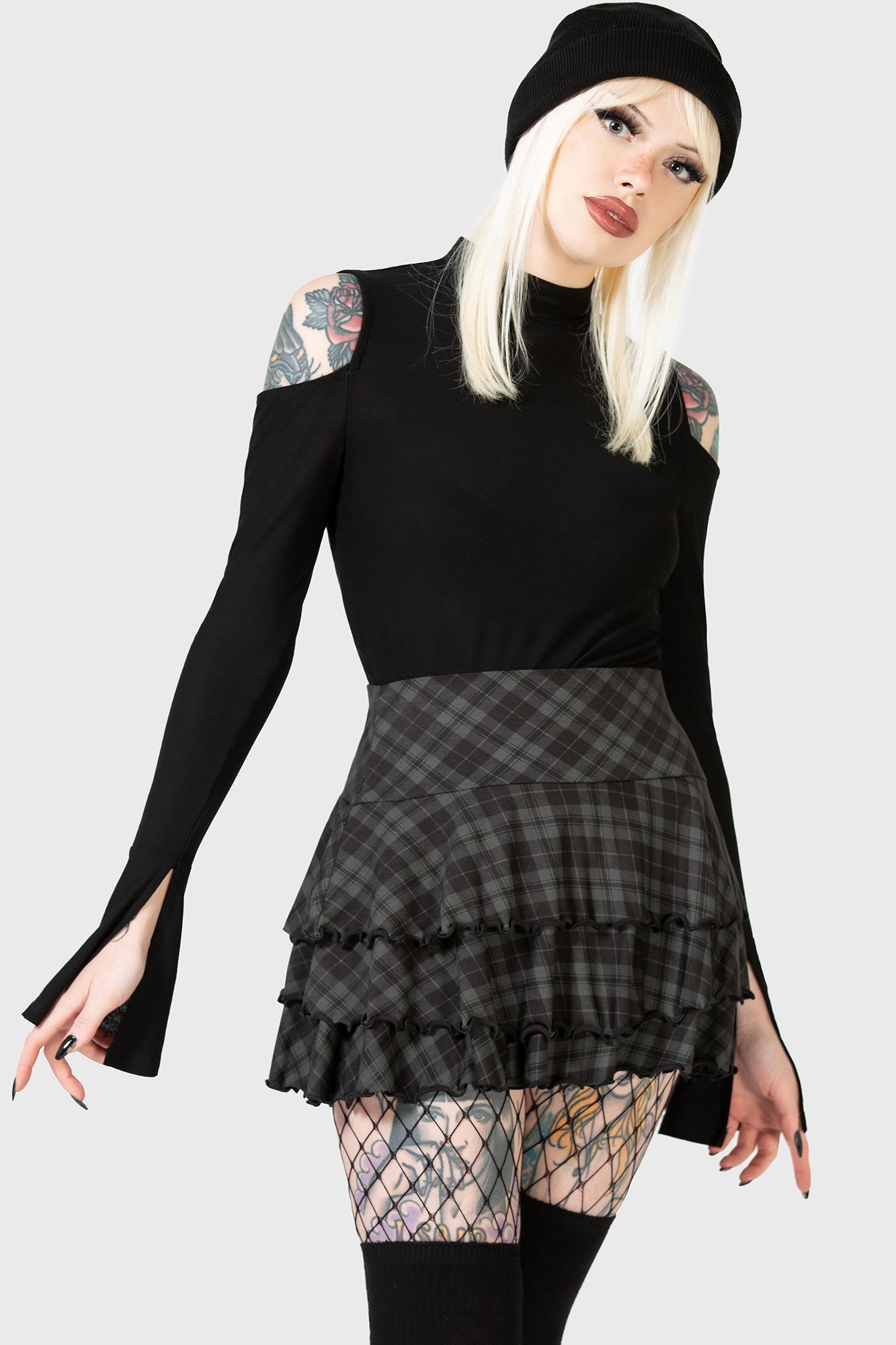 KILLSTAR Branwen Cold Shoulder Top - Soft Stretch Fitted Long Sleeve