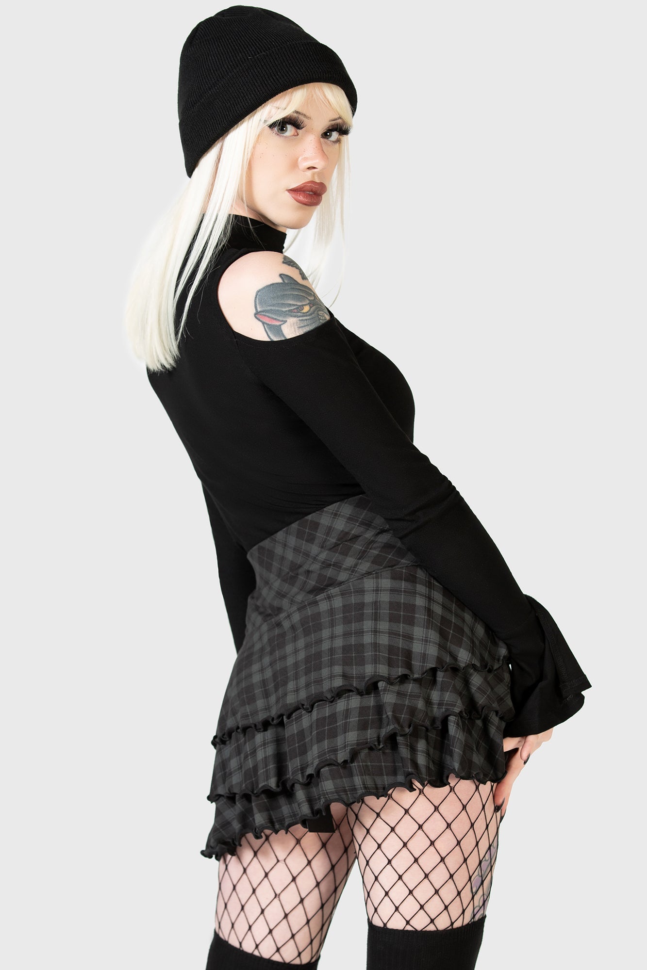 KILLSTAR Branwen Cold Shoulder Top - Soft Stretch Fitted Long Sleeve