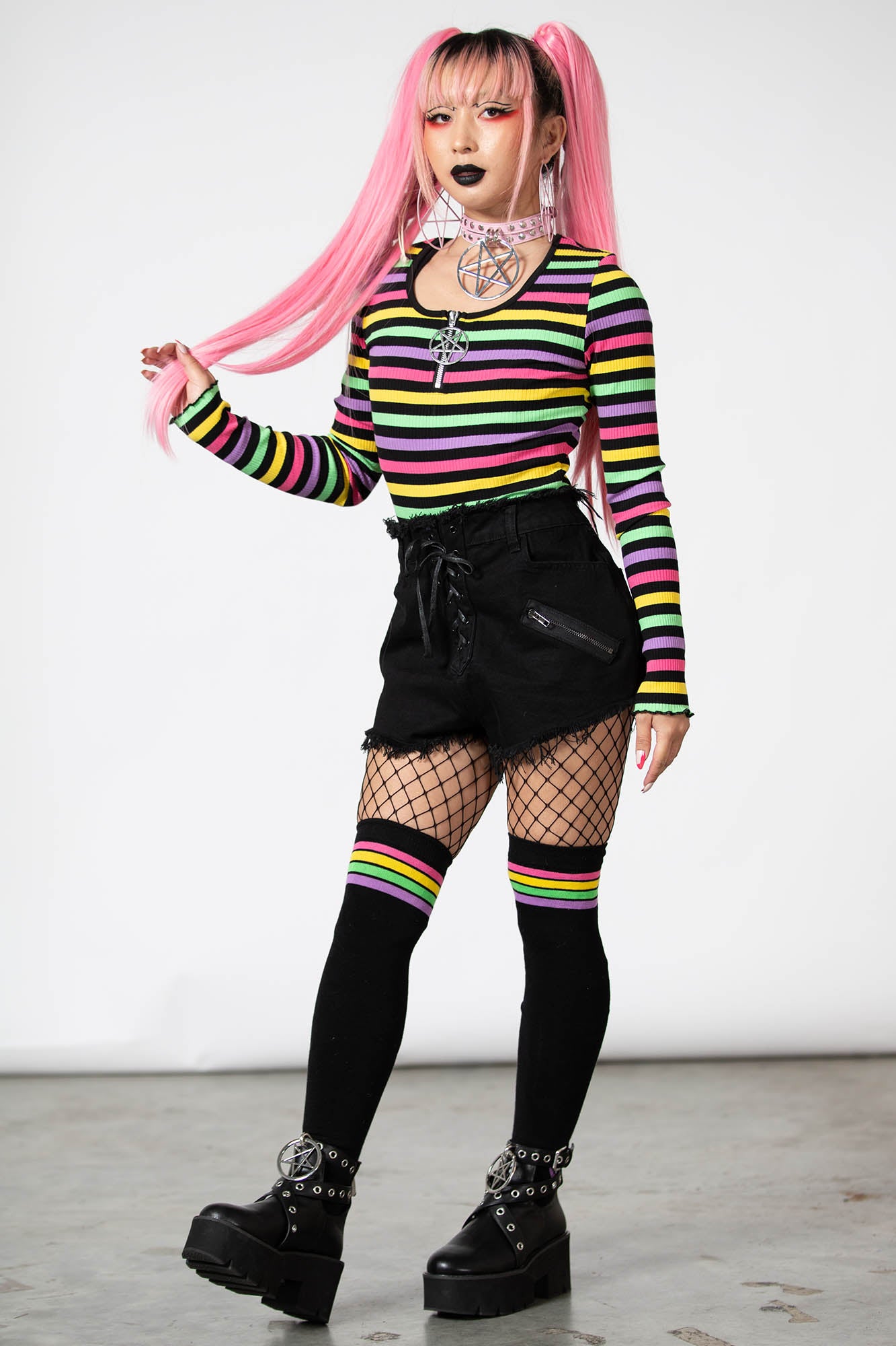 Killstar Ribbed Cropped Long Sleeve Top with Zip Detail