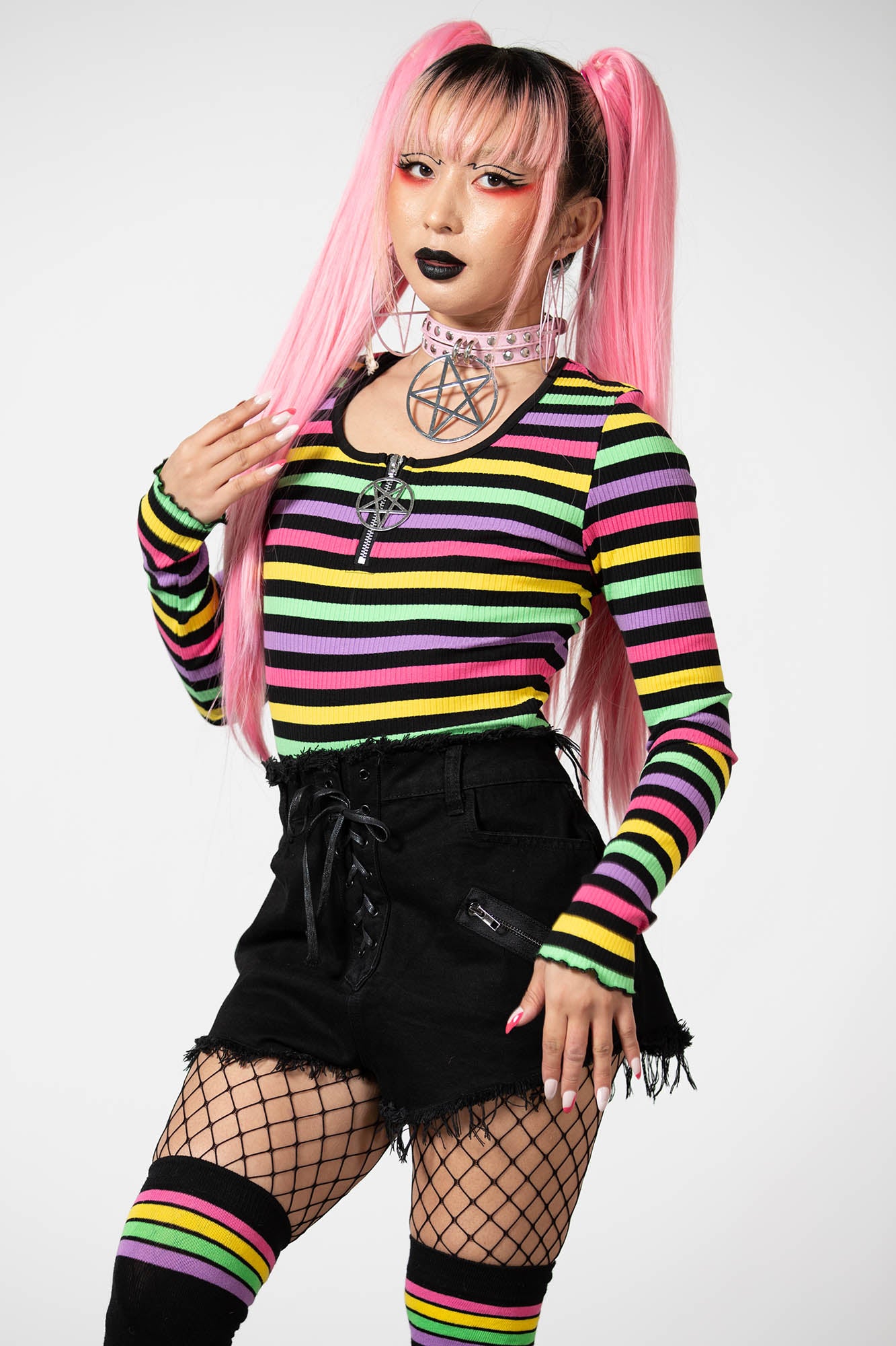 Killstar Ribbed Cropped Long Sleeve Top with Zip Detail