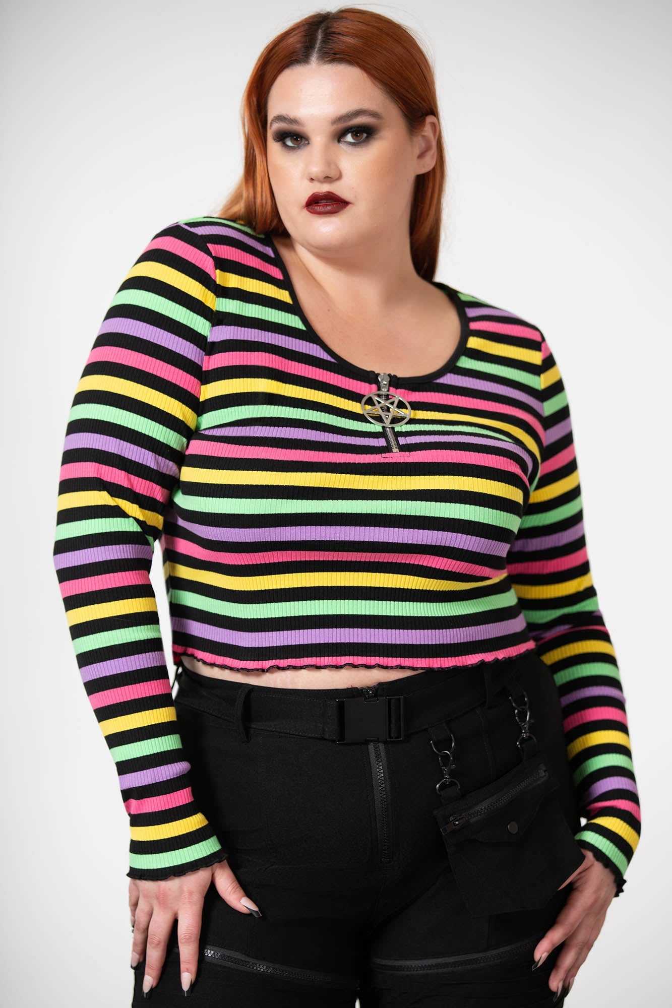 Killstar Ribbed Cropped Long Sleeve Top with Zip Detail
