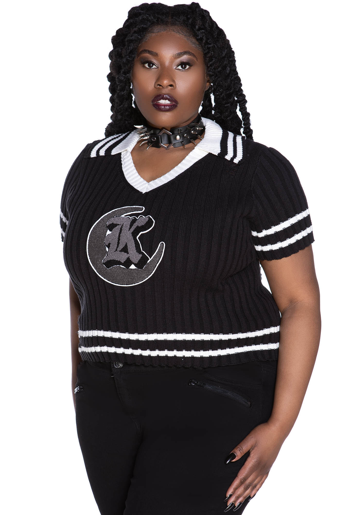 Gloomsday Varsity Goth Knit Crop Top with KILLSTAR Branding