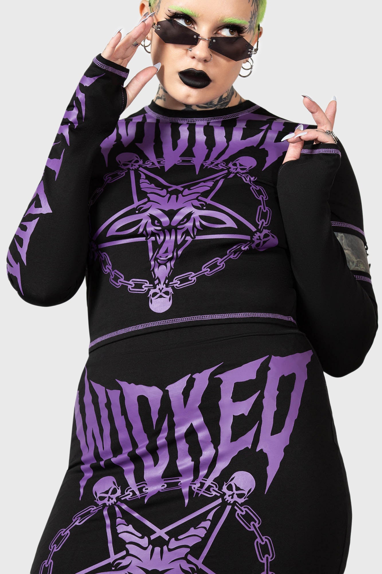Killstar Charnel Top - Baphomet Print, Detachable Sleeves