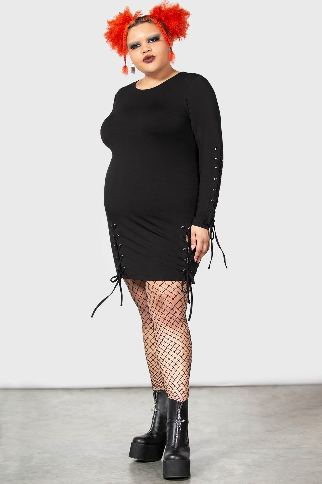 Killstar Rory Lace-Up Bodycon Dress - Long Sleeves & Stretch Fit