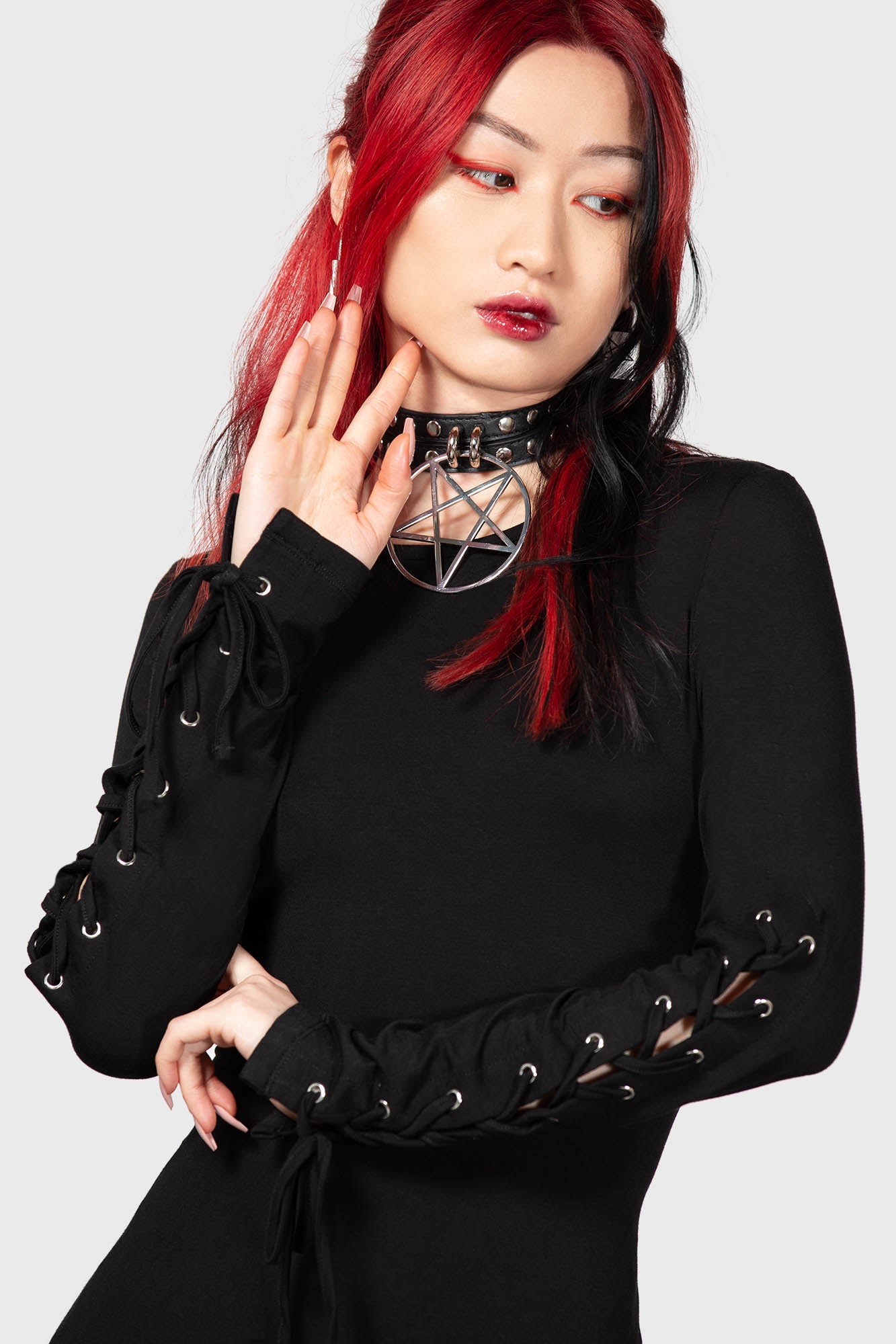 Killstar Rory Lace-Up Bodycon Dress - Long Sleeves & Stretch Fit